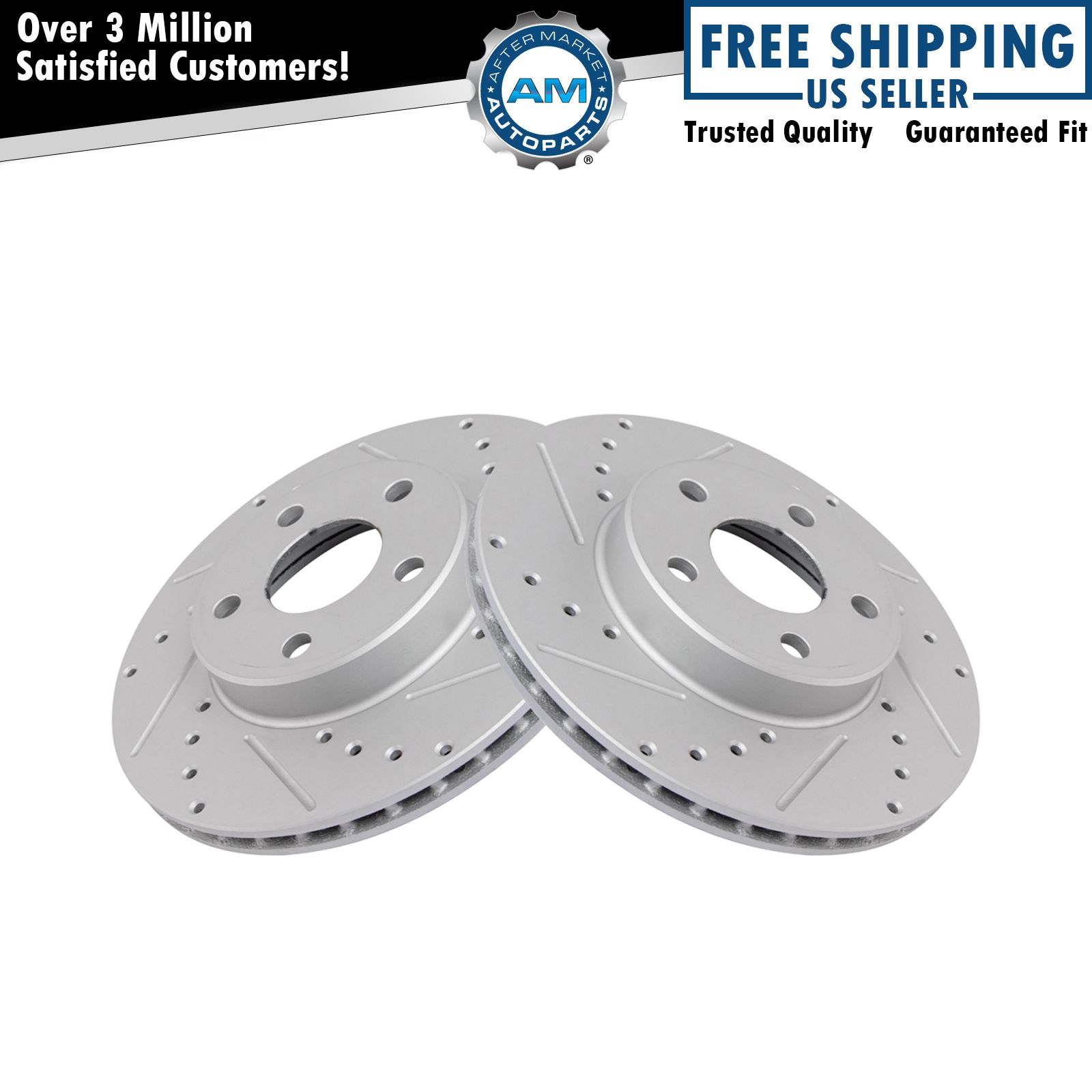 Performance Drilled & Slotted Front Coated Brake Rotor Pair for Chevy