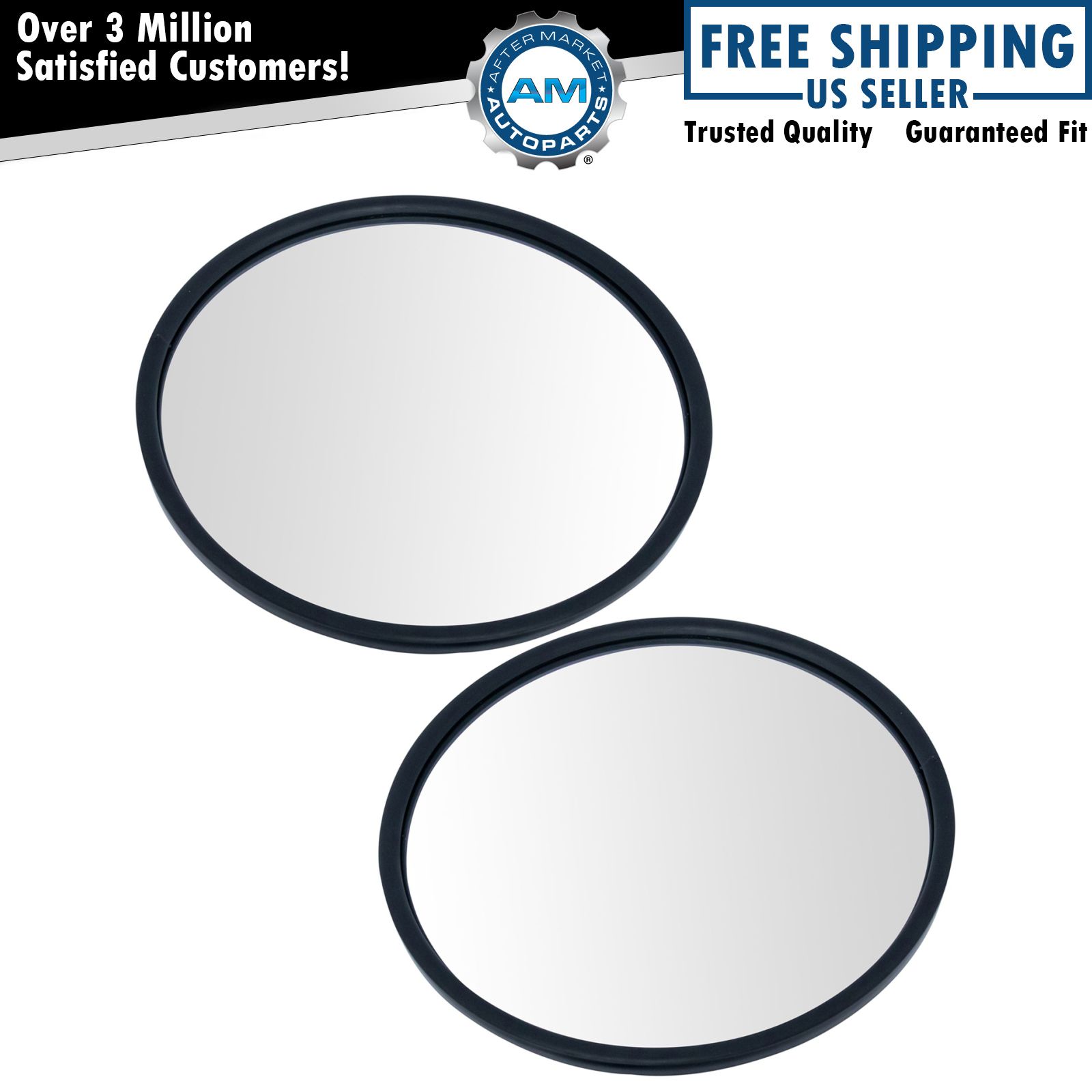8.5" Round Convex Steel Mirror Pair Set Black Center Stud w/ Mounting Bracket