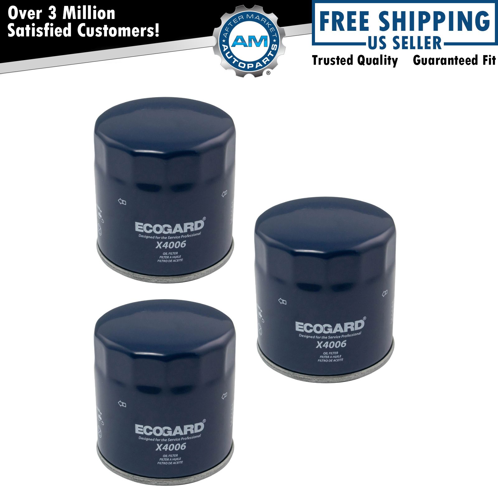 Ecogard 3 Piece Replacement Engine Oil Filter Kit Set for Cadillac Chevy GMC