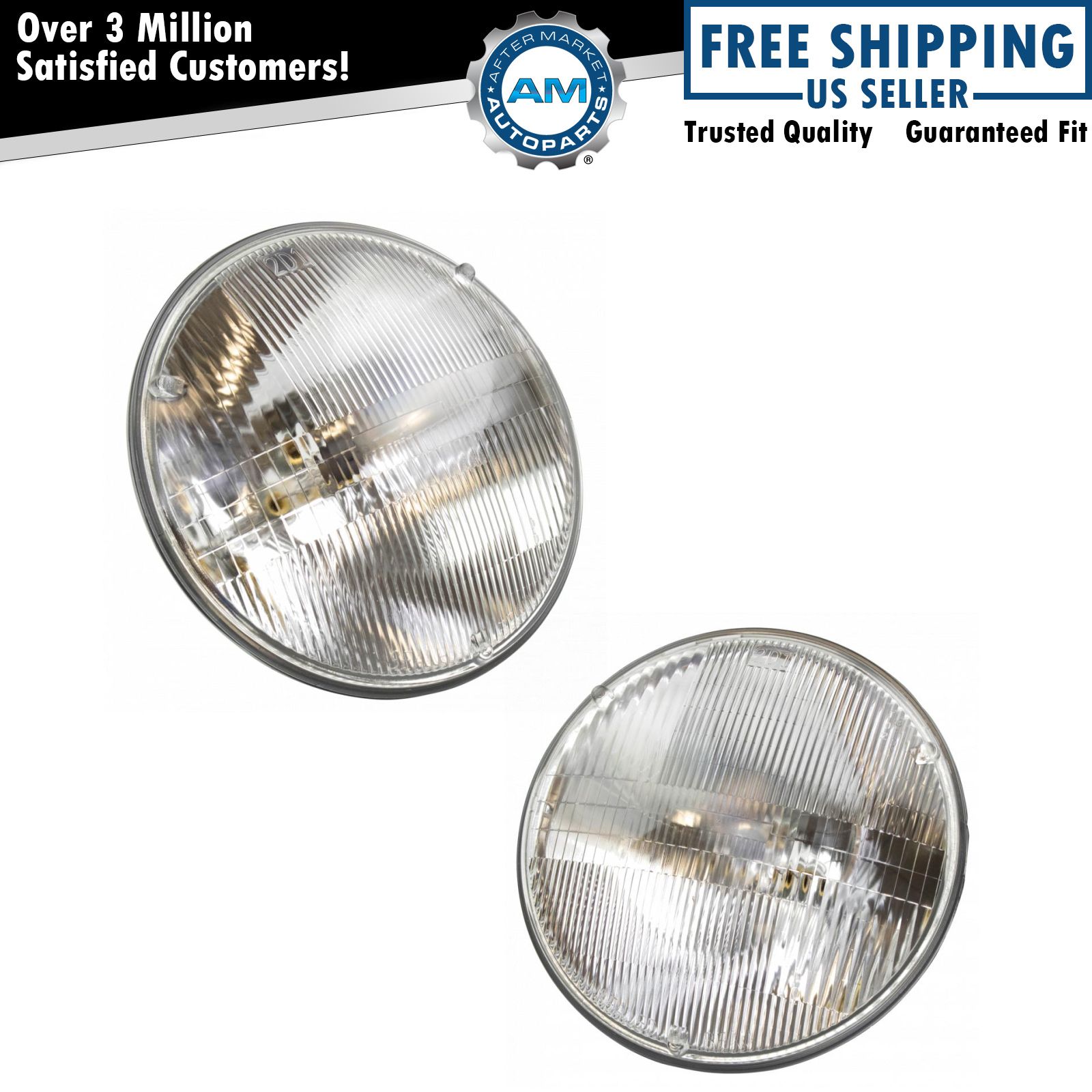 Round Headlight Headlamp Sealed Dual Beam Pair for Chevy GMC Dodge Ford