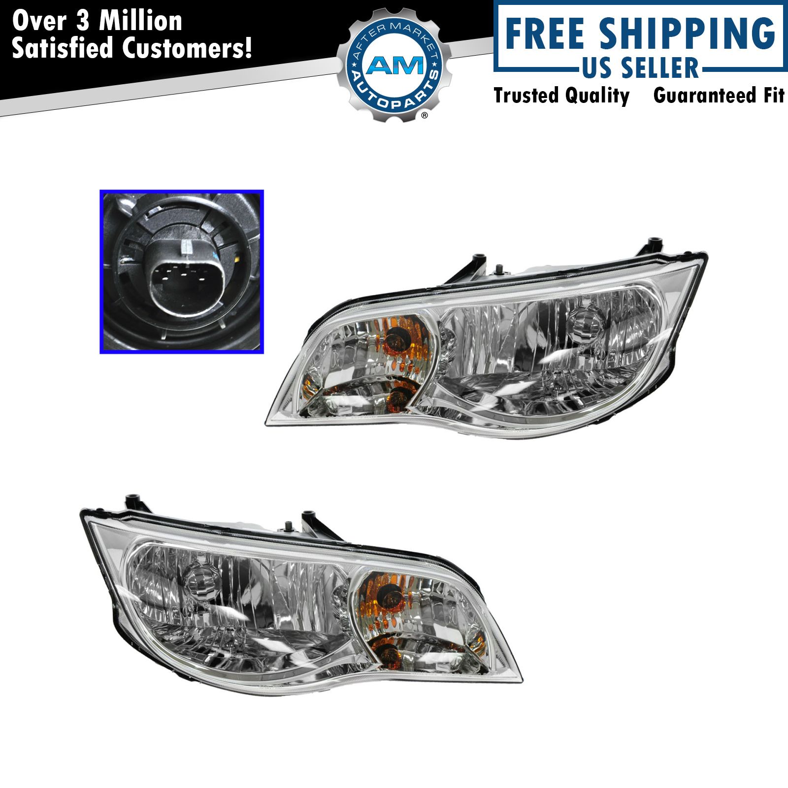 Headlights Headlamps Left & Right Pair Set NEW for 03-07 Saturn Ion Coupe