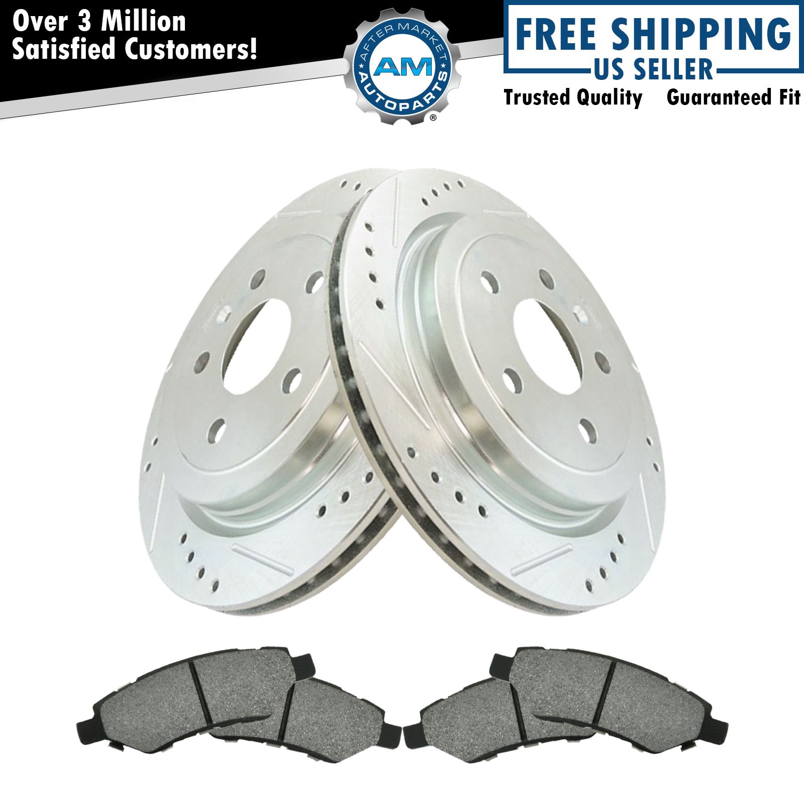 Rear Posi Metallic Brake Pad & Performance Drilled Slotted Zinc Coated Rotor Kit