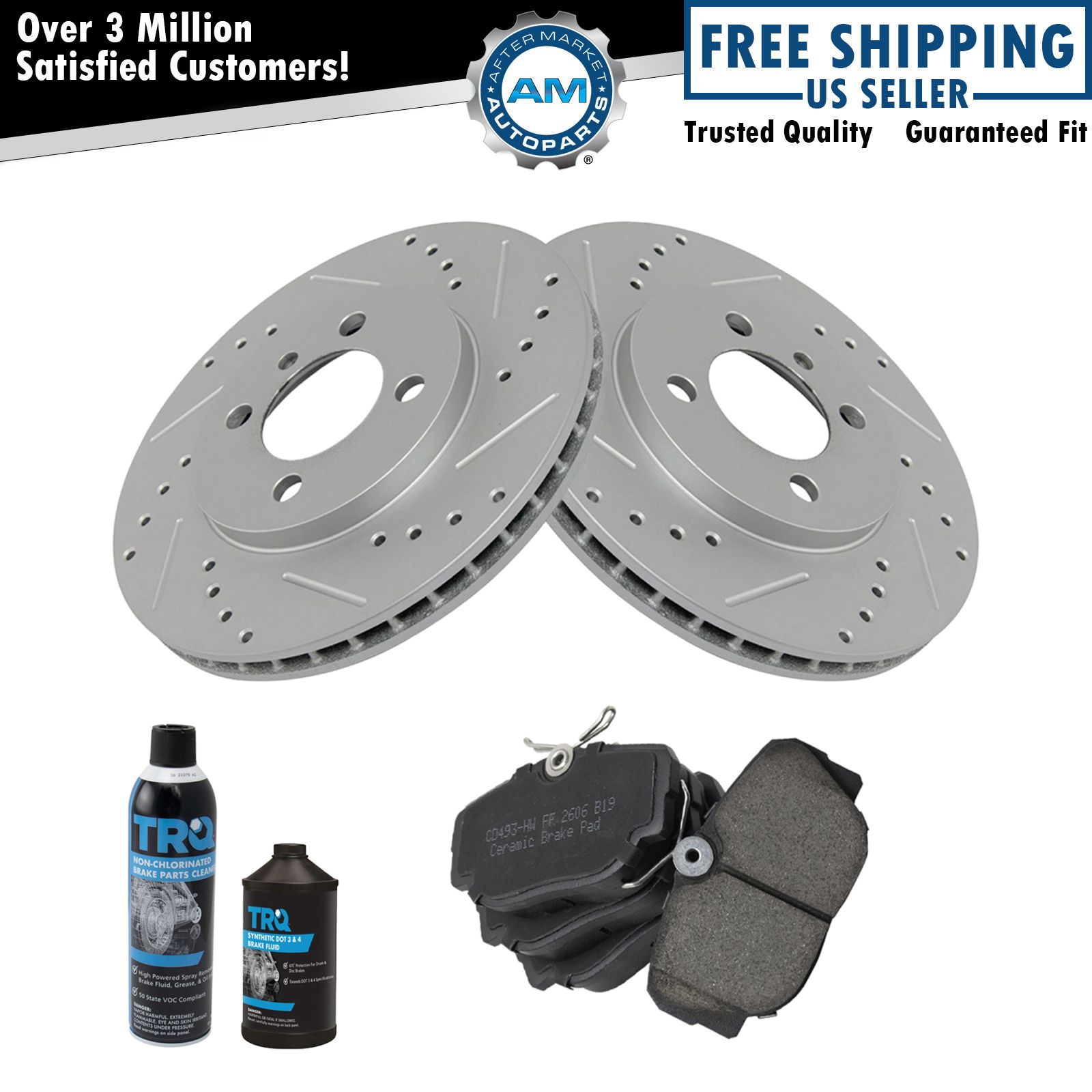 Front Ceramic Brake Pad & Performance Coated Rotor Kit w/Chemicals