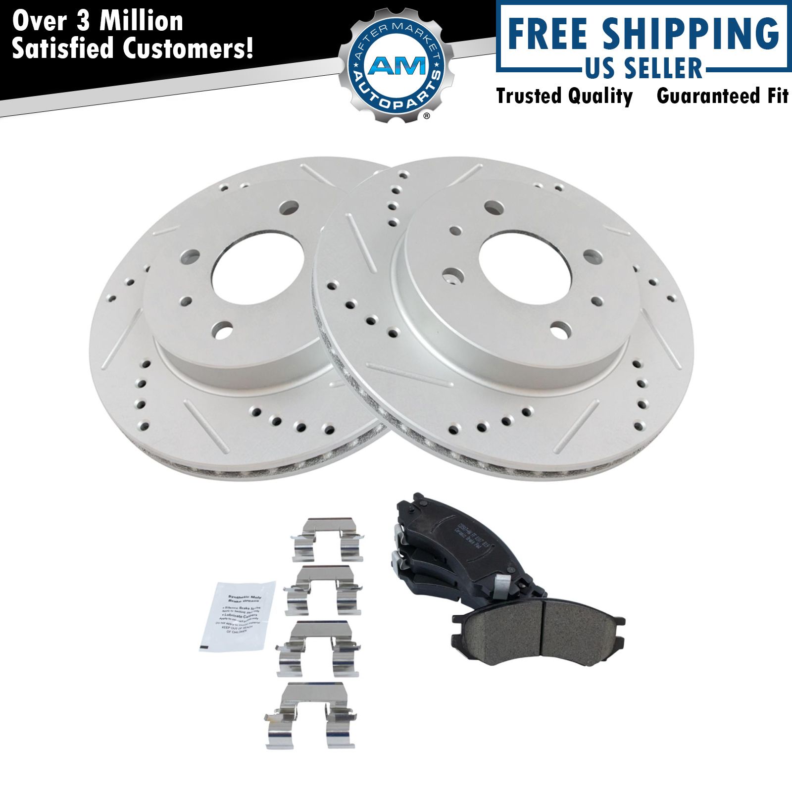 Performance Brake Rotor Drilled Slotted Coated & Ceramic Pad Front Kit