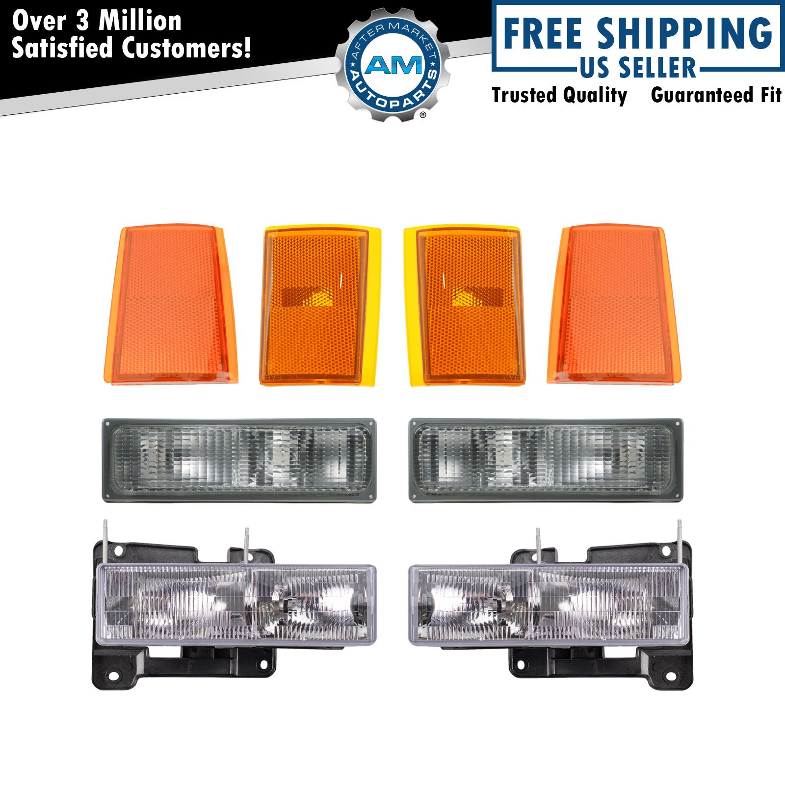Headlights & Corner Parking Lights Left & Right Set Kit for 90-93 Chevy Truck