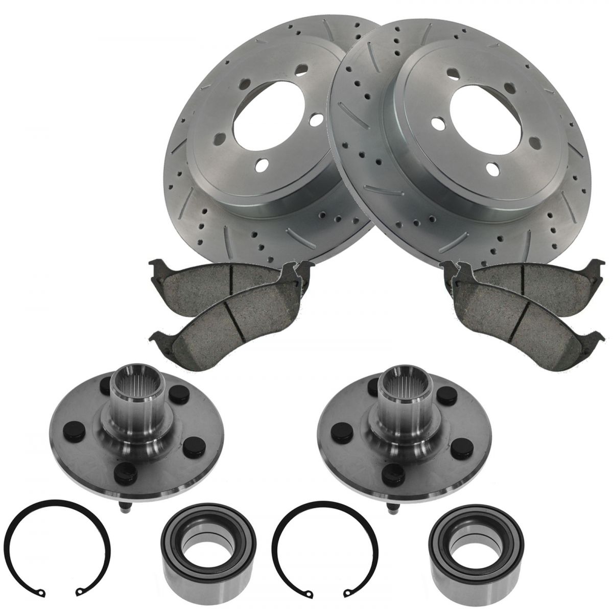 Rear Performance Drilled Slotted Brake Rotor, Ceramic Pad & Wheel