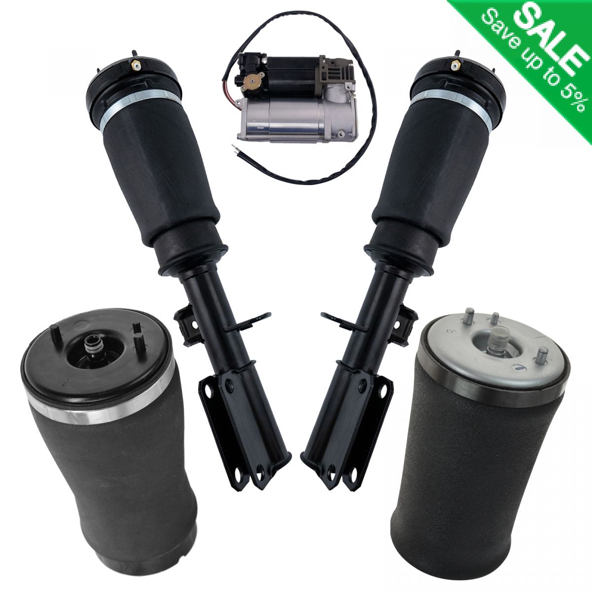 5 Piece Air Suspension Kit Front Shocks Rear Air Springs & Compressor