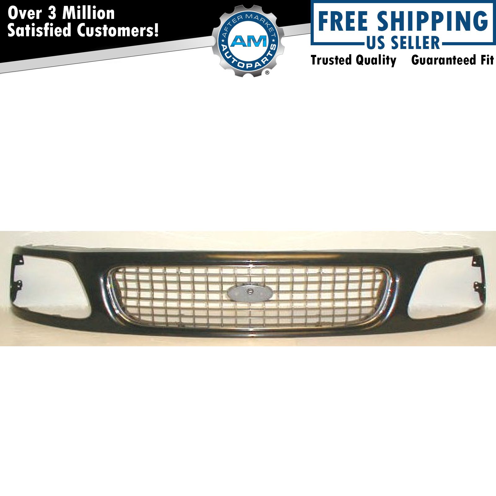 Grille Grill Chrome Black & Silver Front End for 97-98 Ford F150 F250 Expedition