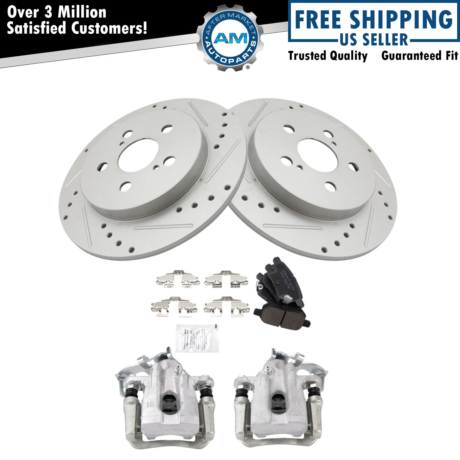 Rear Brake Calipers Ceramic Pads & Drilled Rotors Fits 2010-2011 Toyota Prius