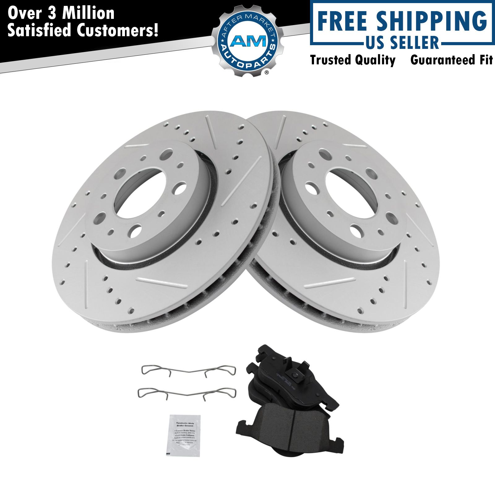 Brake Rotor Drilled & Slotted Zinc Coated & Ceramic Pad Set for Volvo