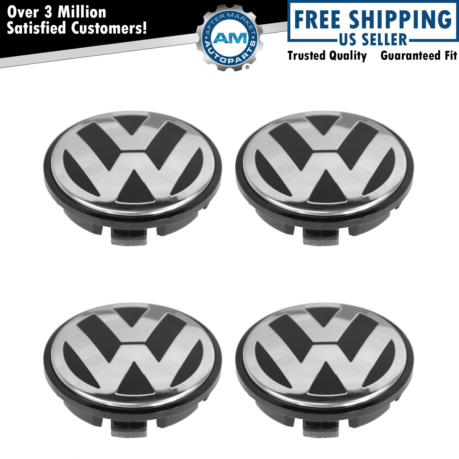 OEM Wheel Center Cap Chrome & Black Set of 4 for Volkswagen VW Golf ...