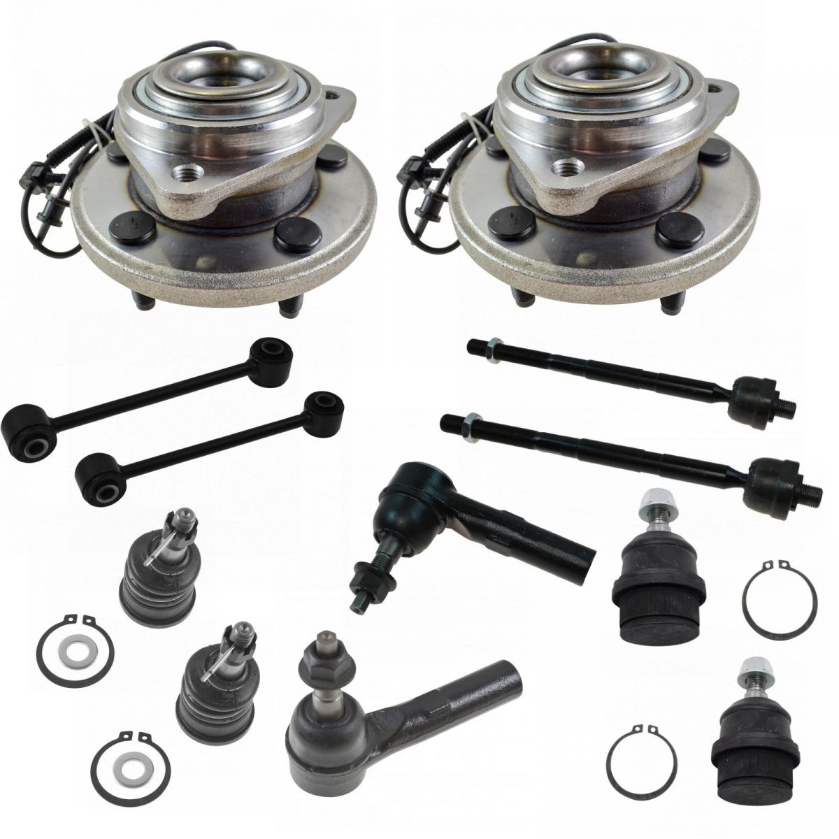 12 Piece Steering & Suspension Kit Wheel Bearings Tie Rods Ball Joints 