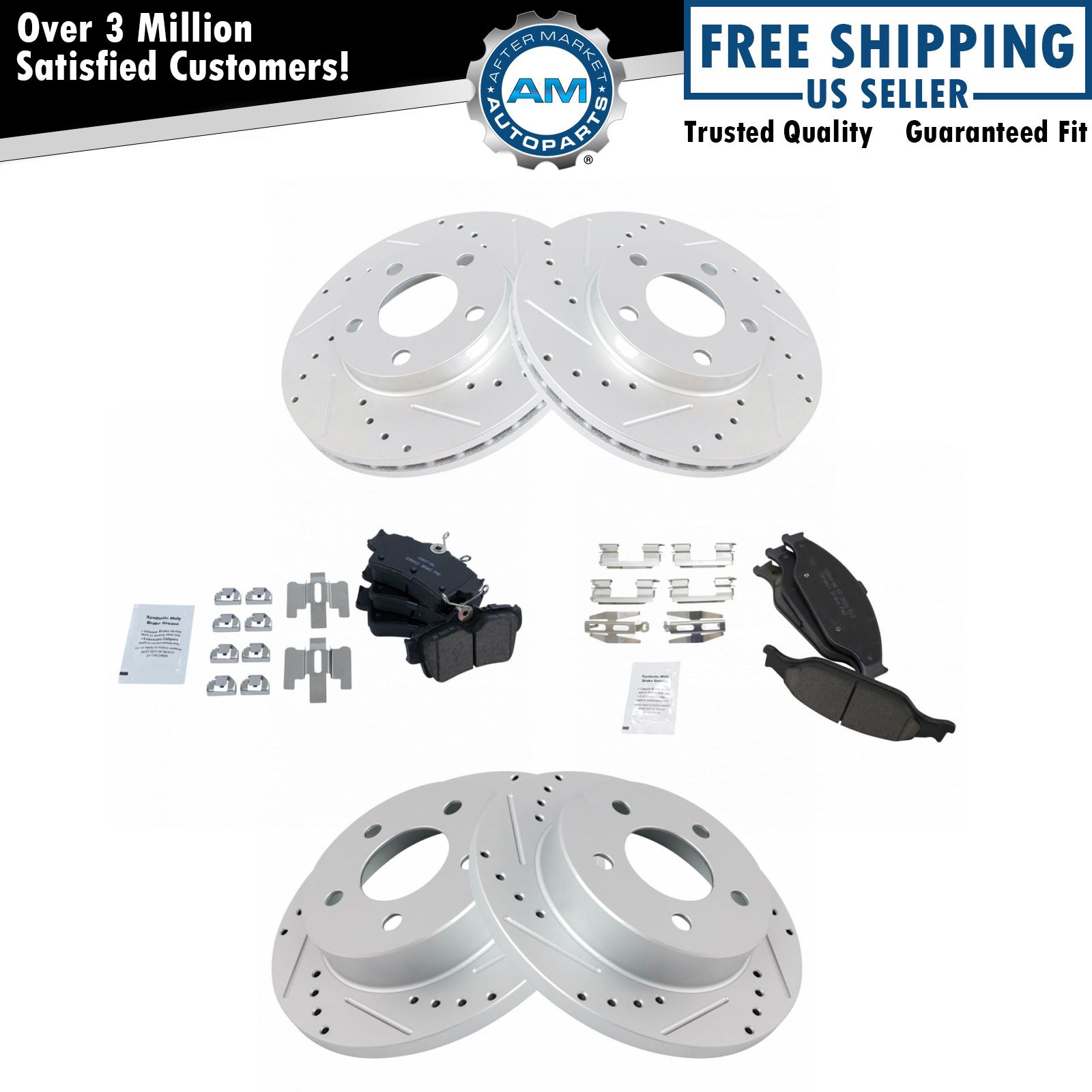 Rotor & Brake Pad Kit Ceramic Performance Drilled Slotted Front Rear