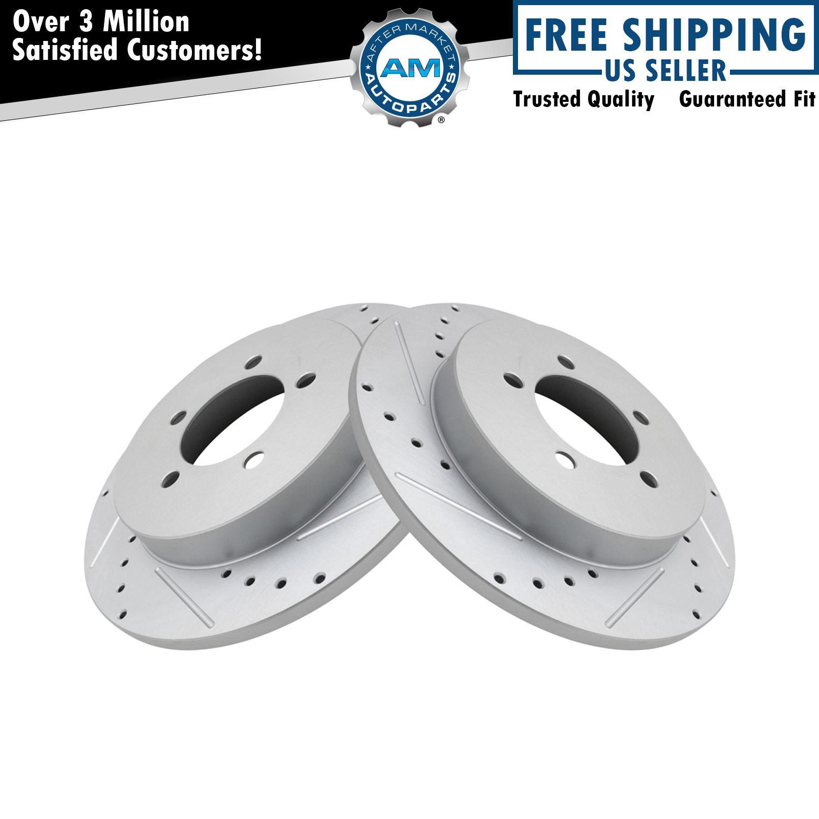 Performance Drilled Slotted Rear G-Coated Brake Rotor Pair for Ford