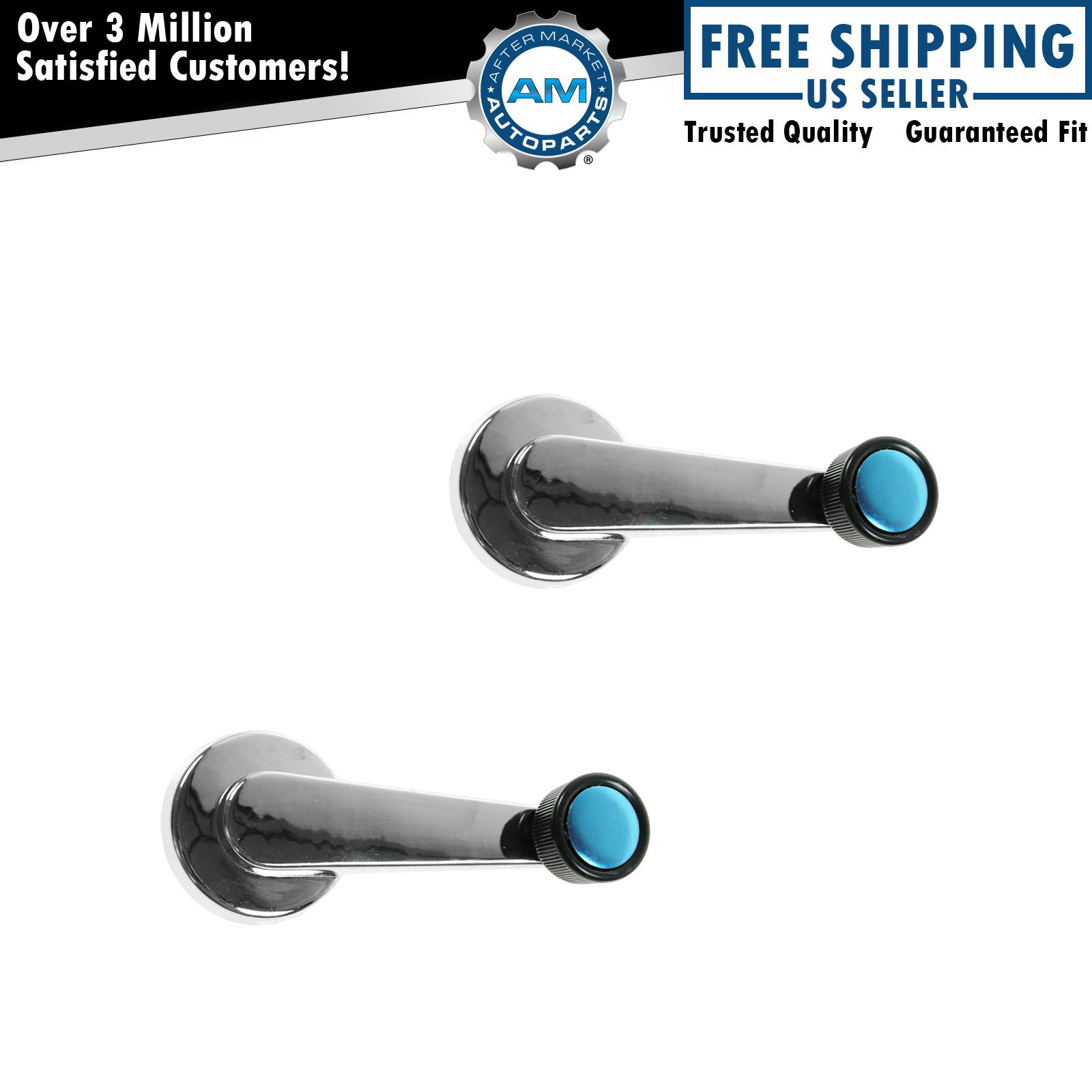 Chrome & Black Window Roll Up Crank Handle Pair Set for Chevy Pickup Truck C/K