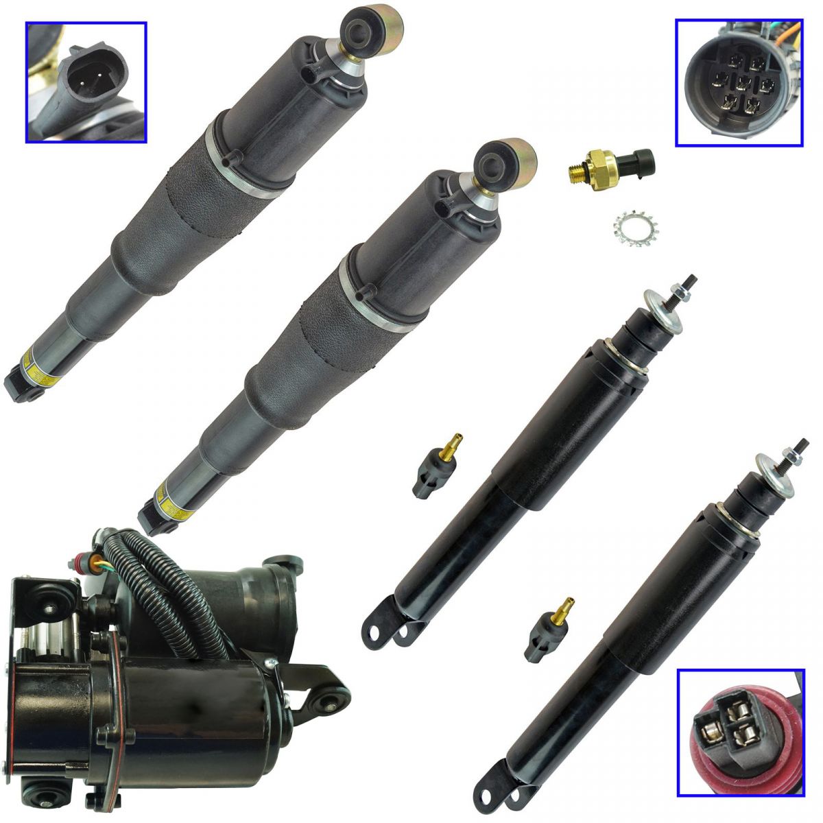 Front Rear Shock Absorber Air Suspension Compressor with Dryer Kit Kit