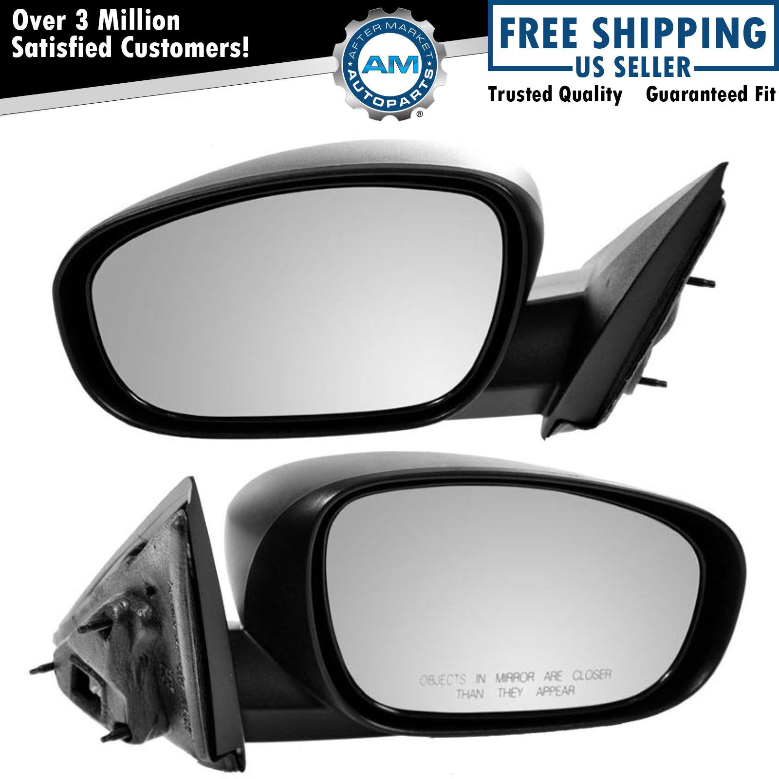 Black Fixed Textured Power Heated Side Mirrors Pair Set for Charger