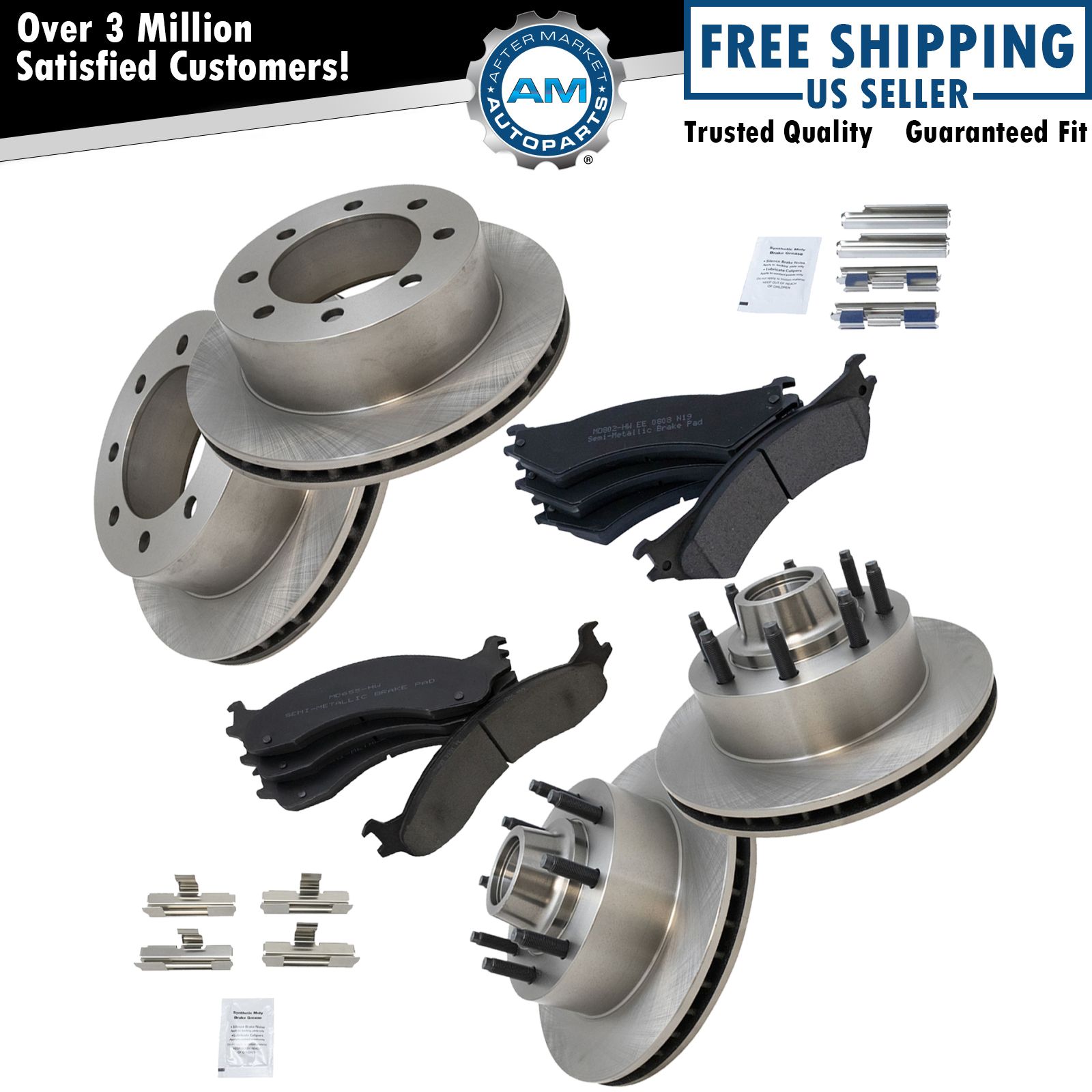 TRQ BKA11272 Brake Pad & Rotor Kit - Front & Rear Metallic For Ford E250 / E350 SRW