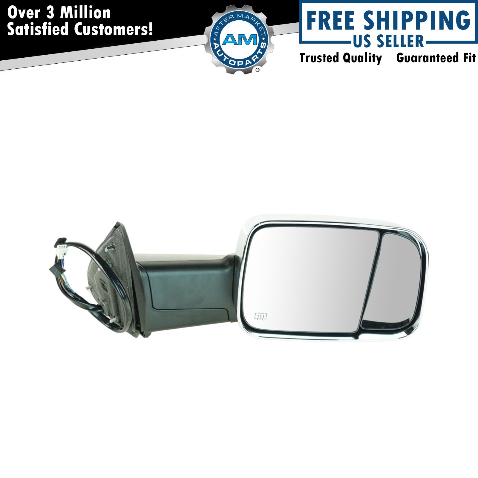Chrome Power Mirror Assembly For Ram 1500 2500 3500 2013-2018 – Right Side, Heated, Signal, Puddle Light, 12-Pin