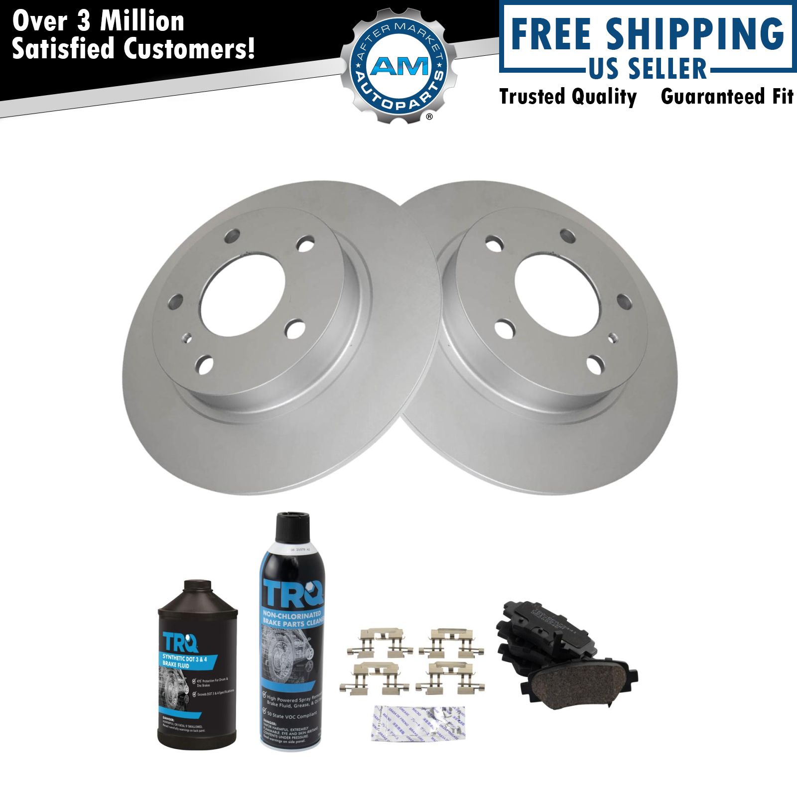 Rear Premium Ceramic Brake Pad & Coated Rotor Kit w/Chemicals for Mazda 3