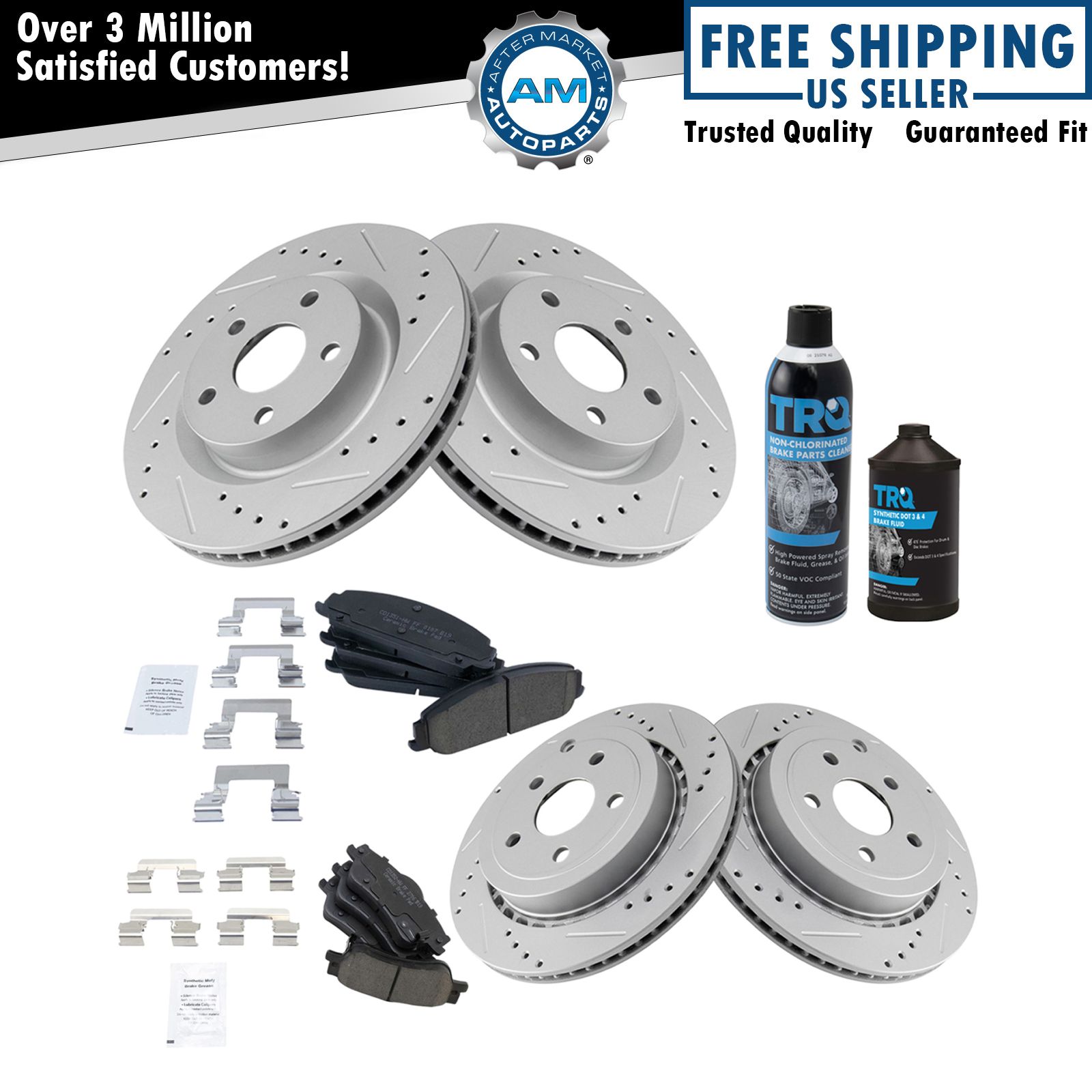 Front & Rear Ceramic Brake Pad & Performance Coated Rotor Kit w/Chemicals