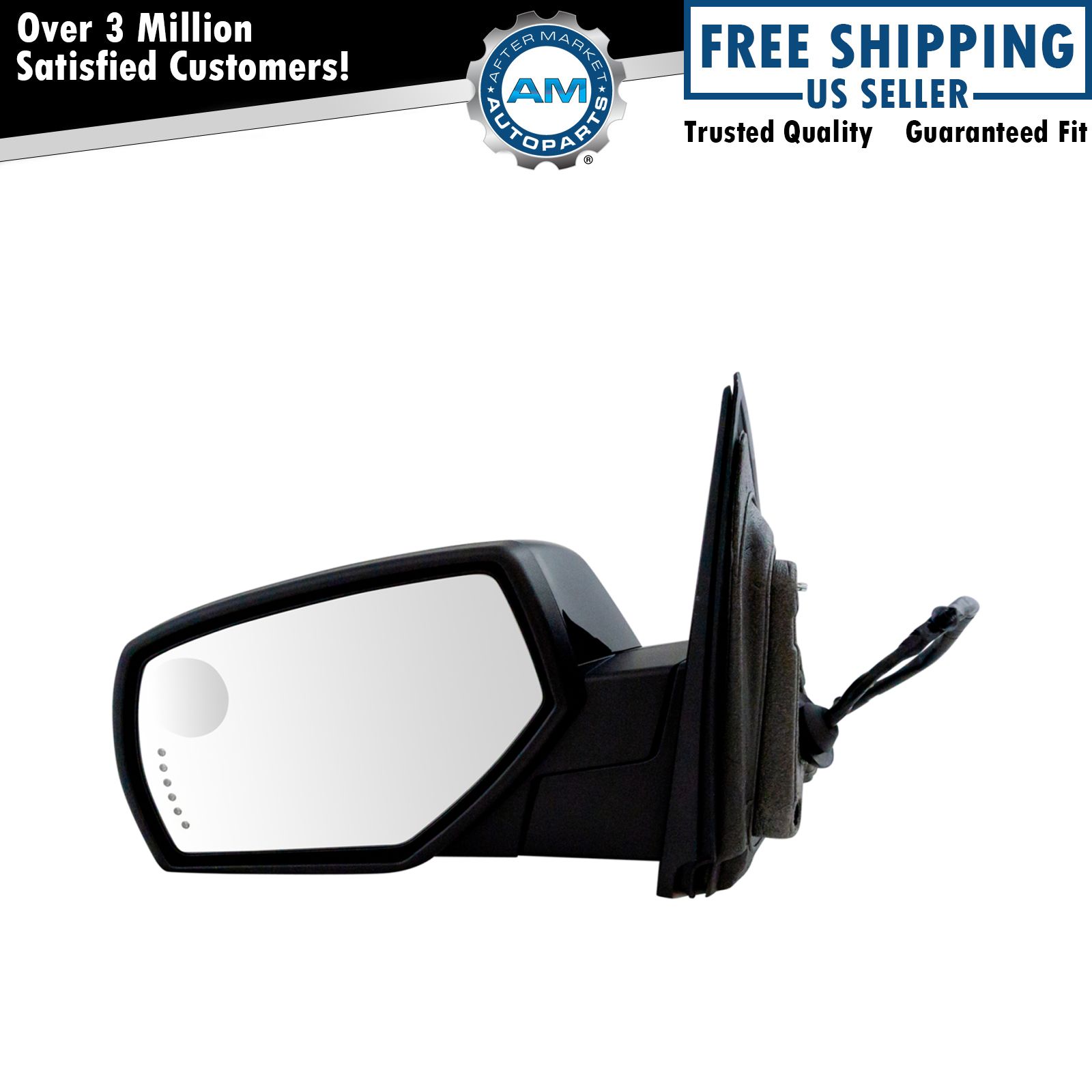 Mirror Power Fold Heated Memory Signal Puddle Smooth Black Left LH for GM Pickup
