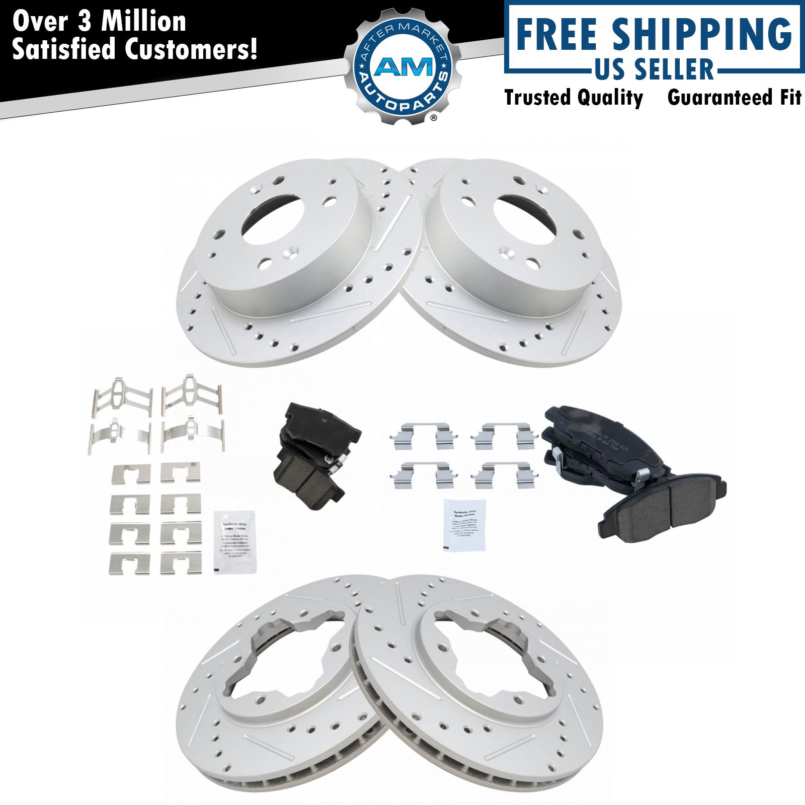 Performance Brake Rotor Drilled Slotted & Ceramic Pad Front & Rear Kit