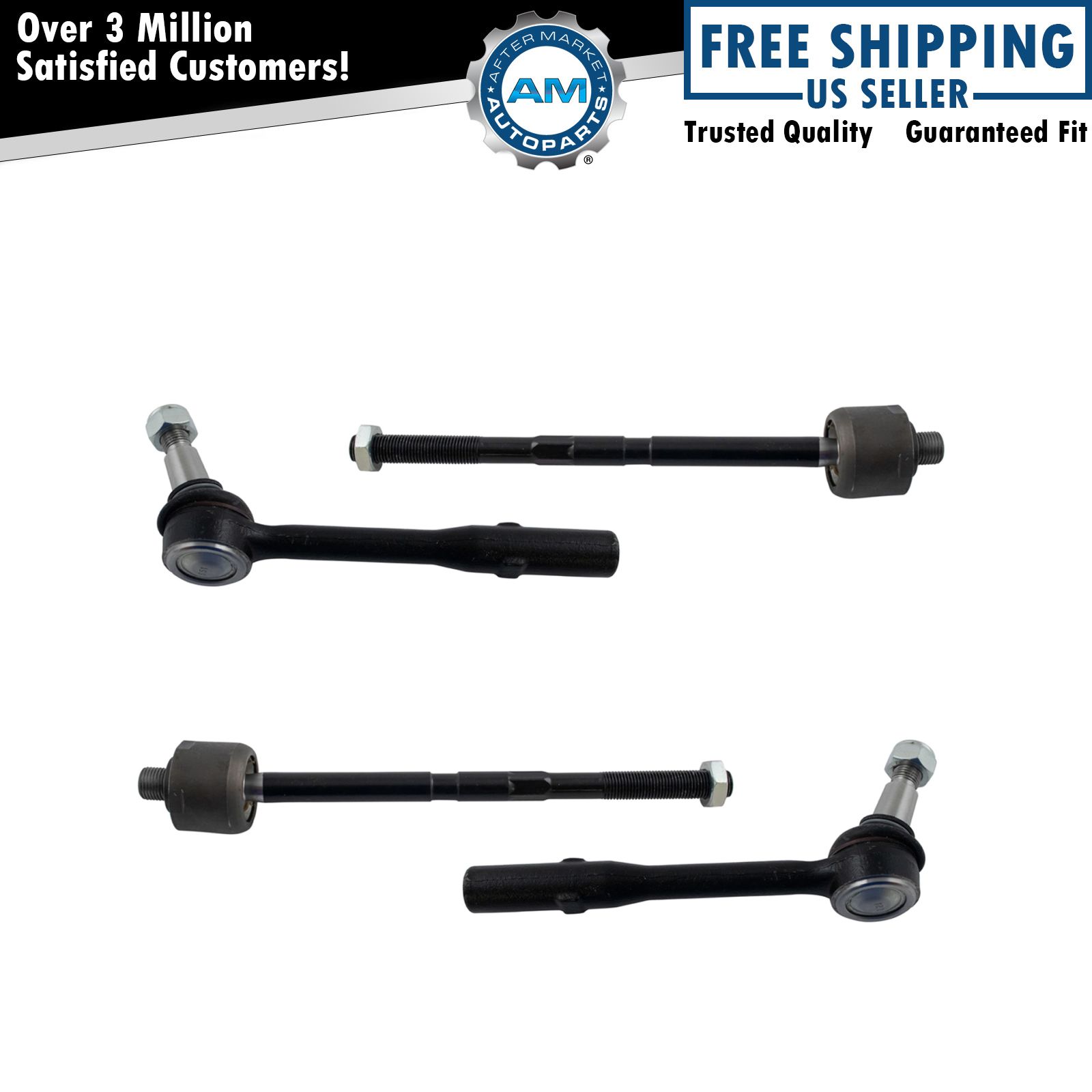4 Piece Front Steering Inner Outer Tie Rod Kit LH RH Driver Passenger Sides