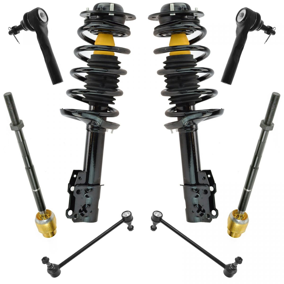 Inner /& Outer Tie Rods Links Front Suspension Kit Strut /& Coil Spring Assembly