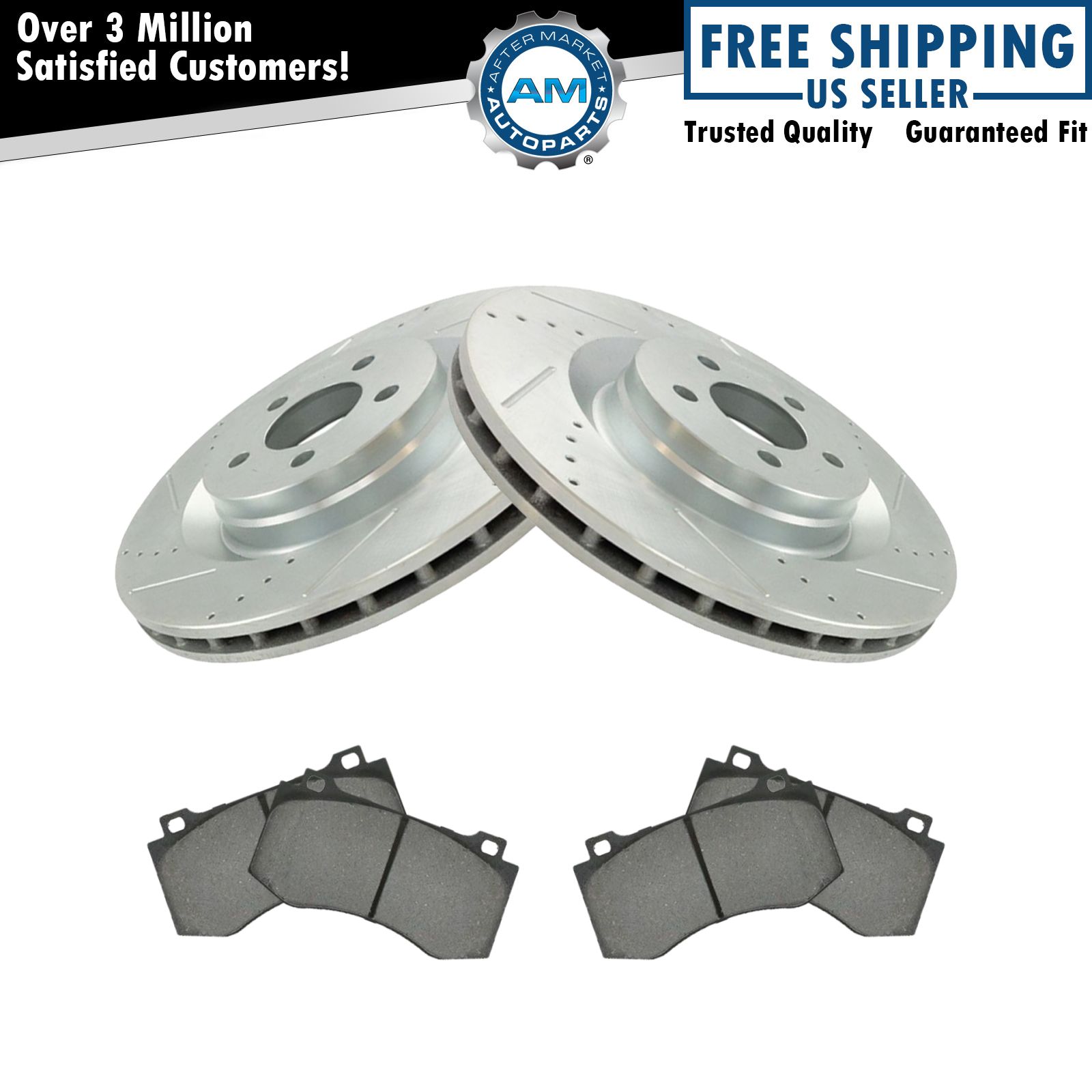 Front Posi Ceramic Disc Brake Pad & Performance Drilled Slotted Coated Rotor Kit