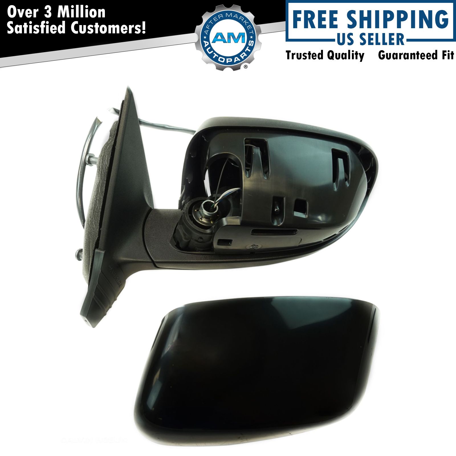 Exterior Power Heated Mirror Black Smooth LH Driver Side for Jeep Cherokee