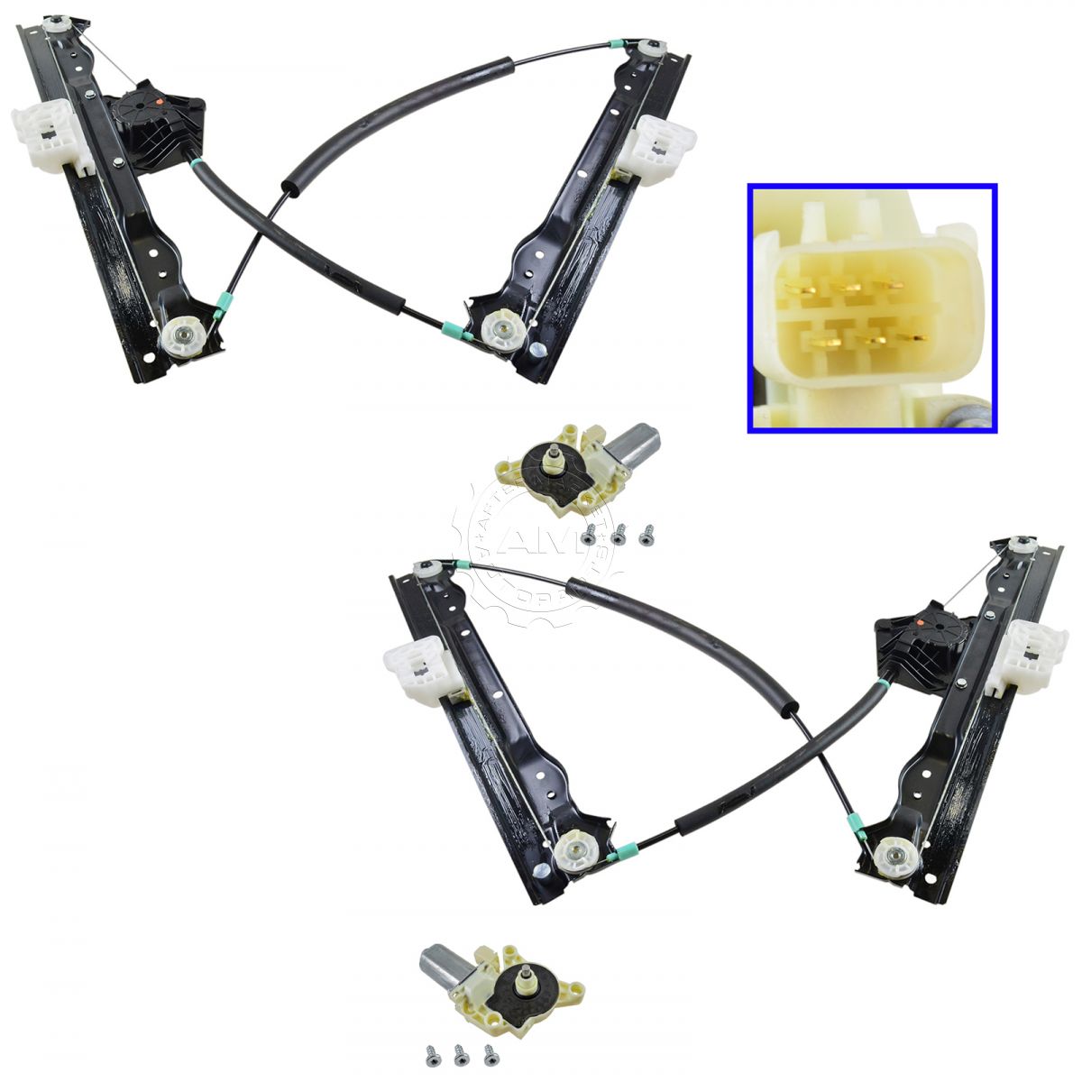 Power Window Regulator & AntiPinch Motor Front Kit Pair Set of 2 for