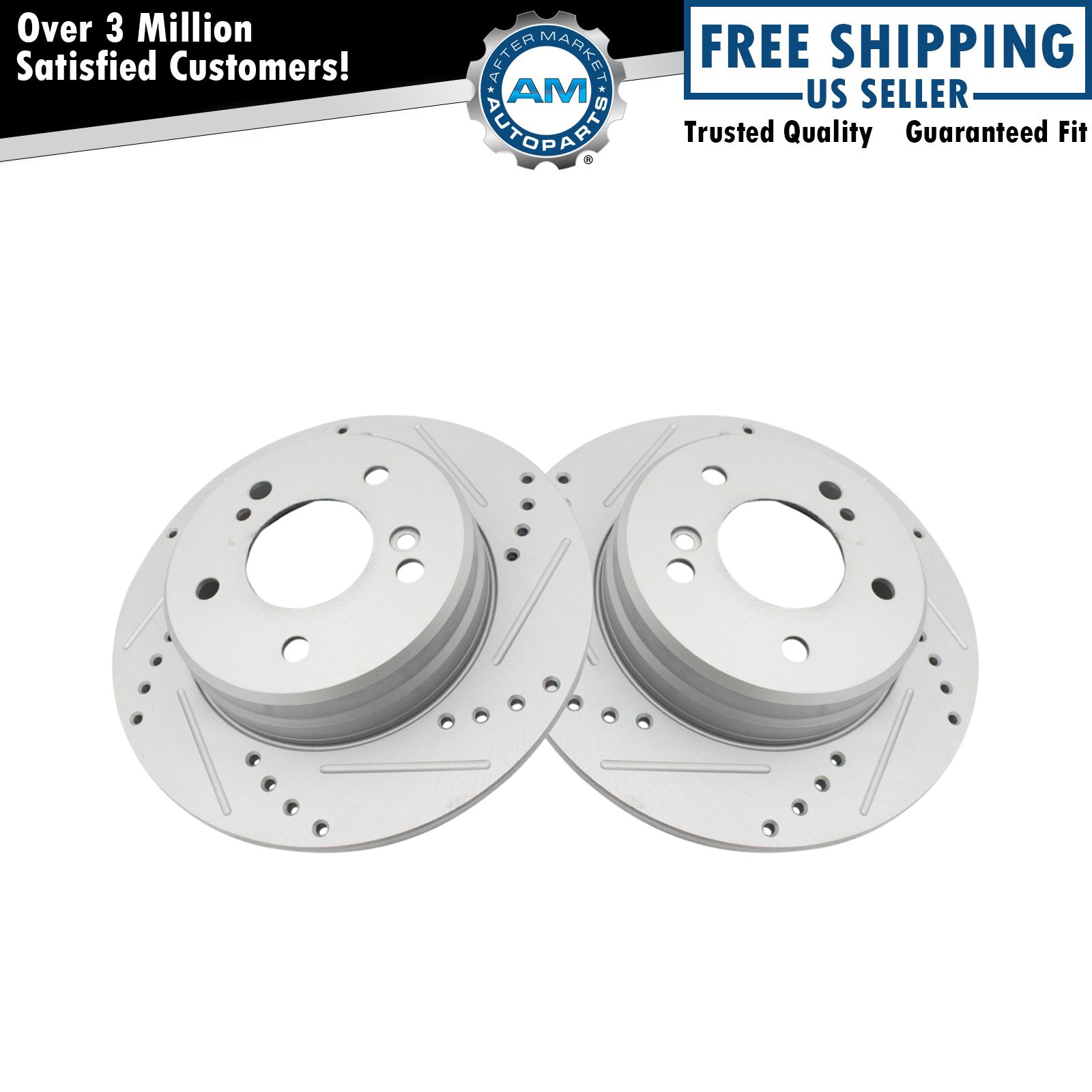 Rear Performance Cross Drilled Slotted G-Coated Brake Rotor Pair New