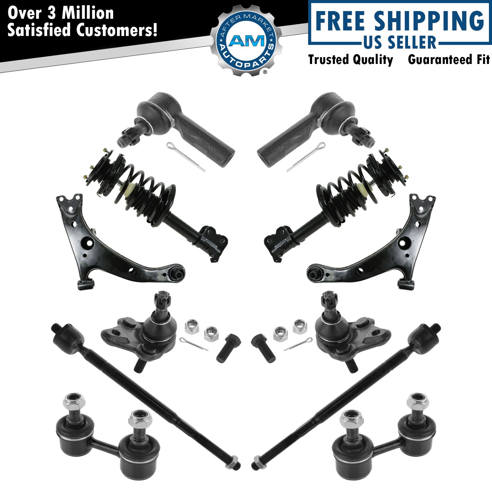 Front Struts Control Arms Tie Rods Links Fits Chevrolet Prizm Geo Toyota Corolla