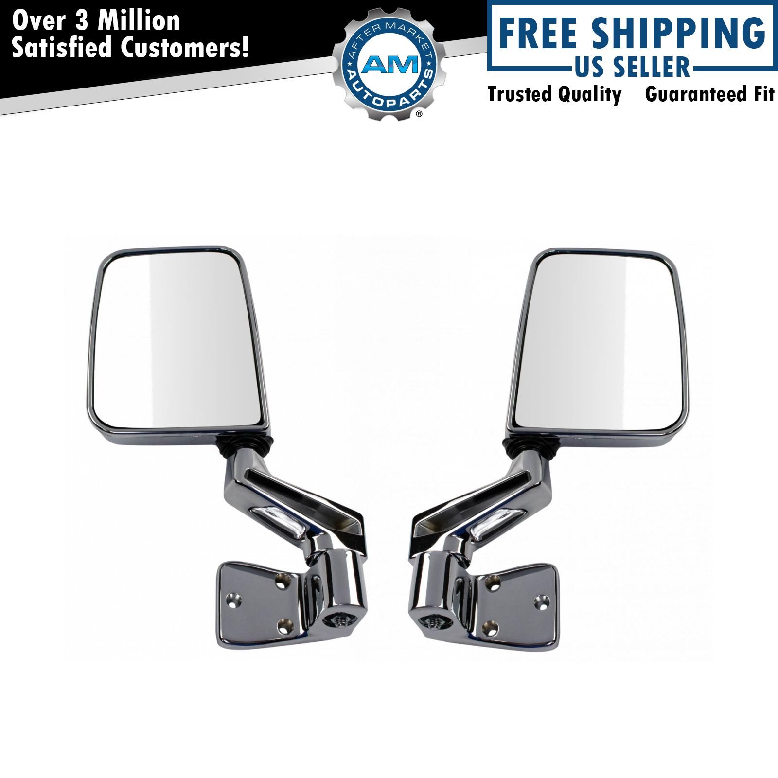 Manual Side View Mirrors Folding Chrome Pair Set NEW for 87-02 Jeep Wrangler