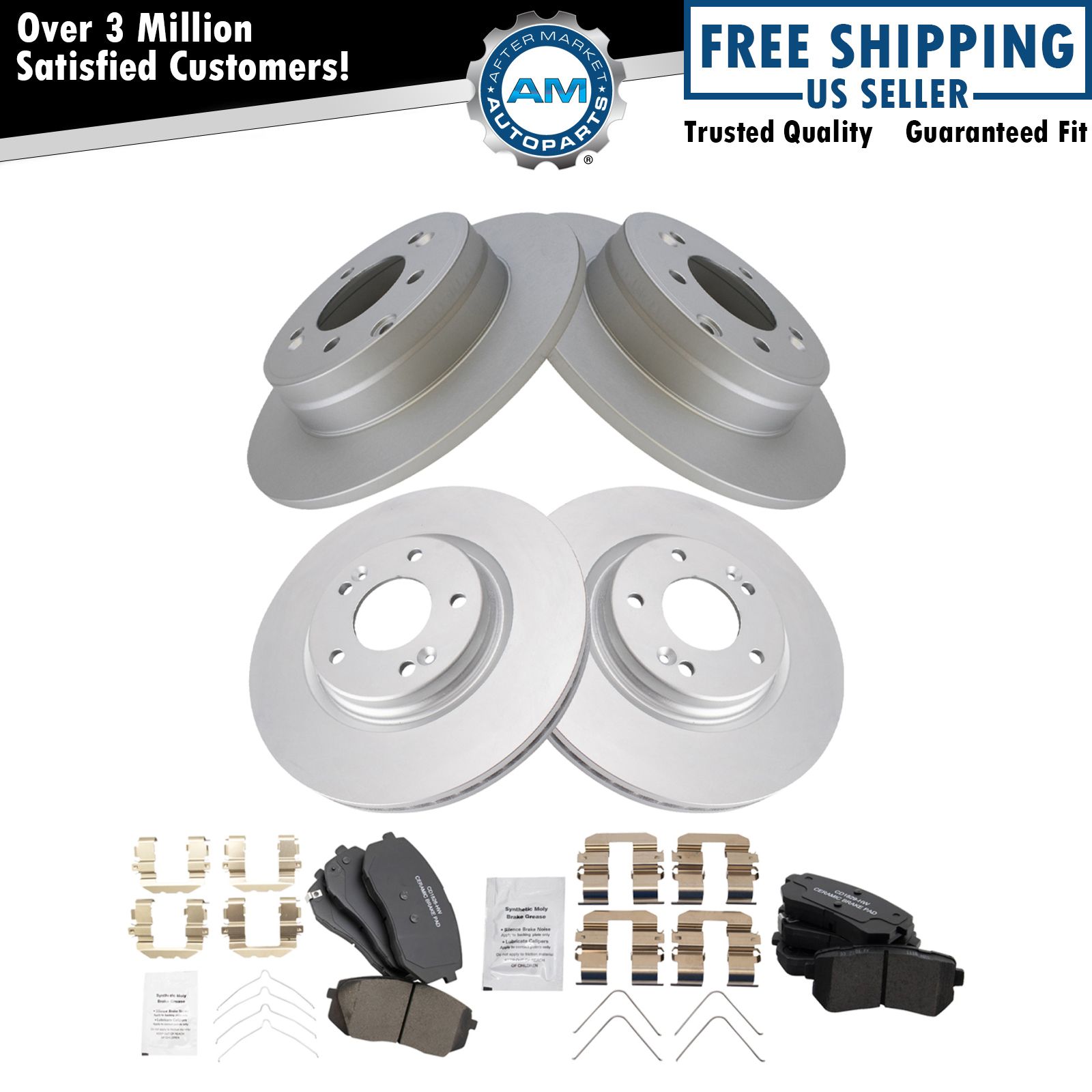 Front & Rear Ceramic Brake Pad & Coated Rotor Kit for Sonata Optima