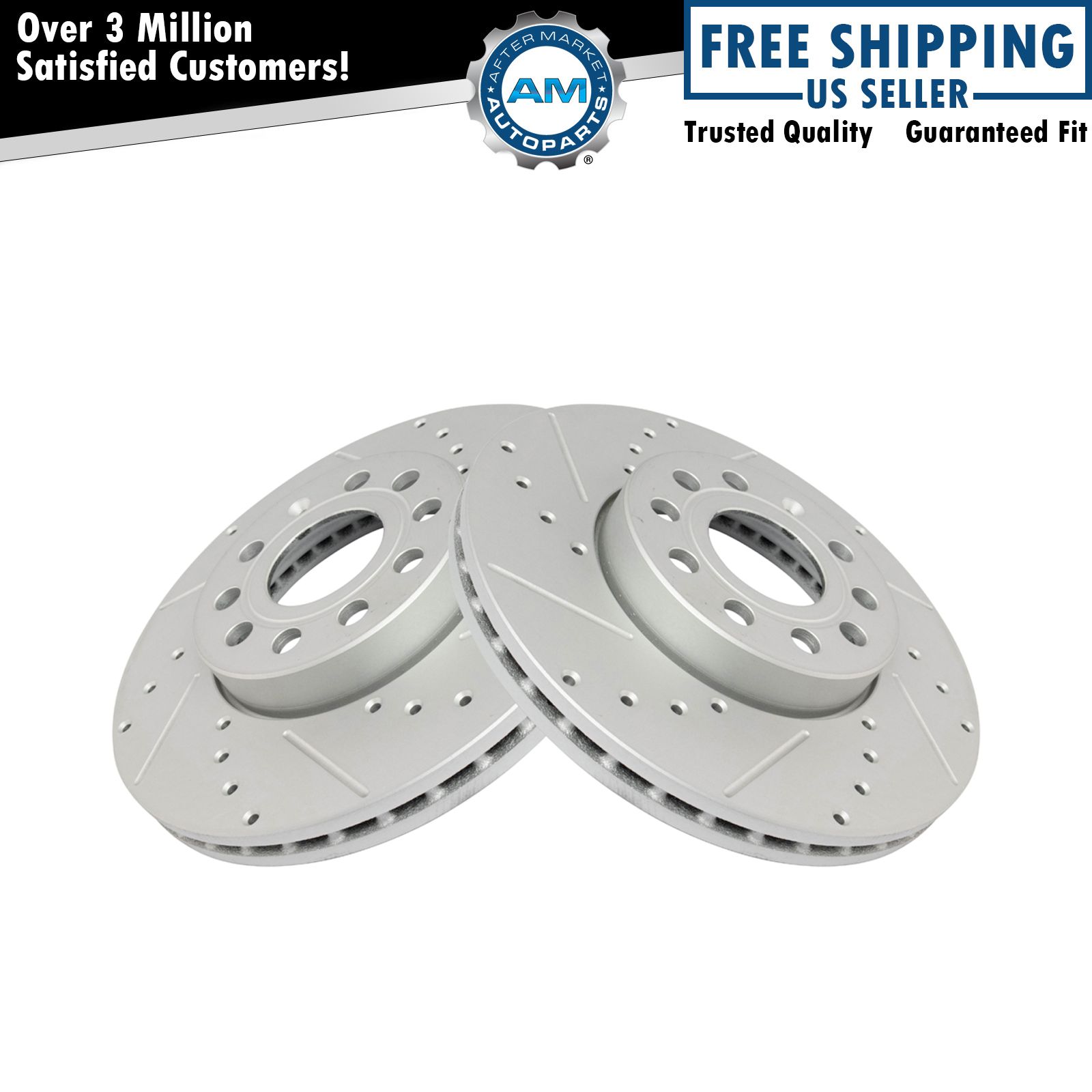 Performance Brake Rotor Drilled Slotted Coated Front Pair for VW Audi