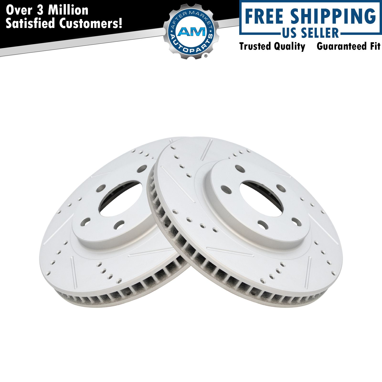 Brake Rotor Drilled Slotted Front Coated Pair for Chevy Buick Cadillac