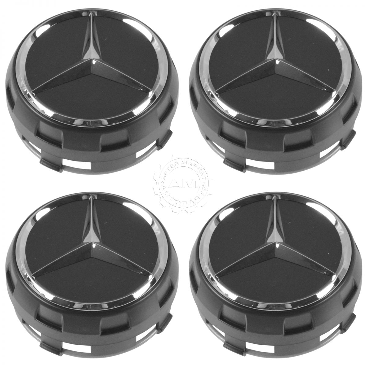 OEM Raised Chrome & Black Wheel Center Cap Set of 4 for Mercedes Benz