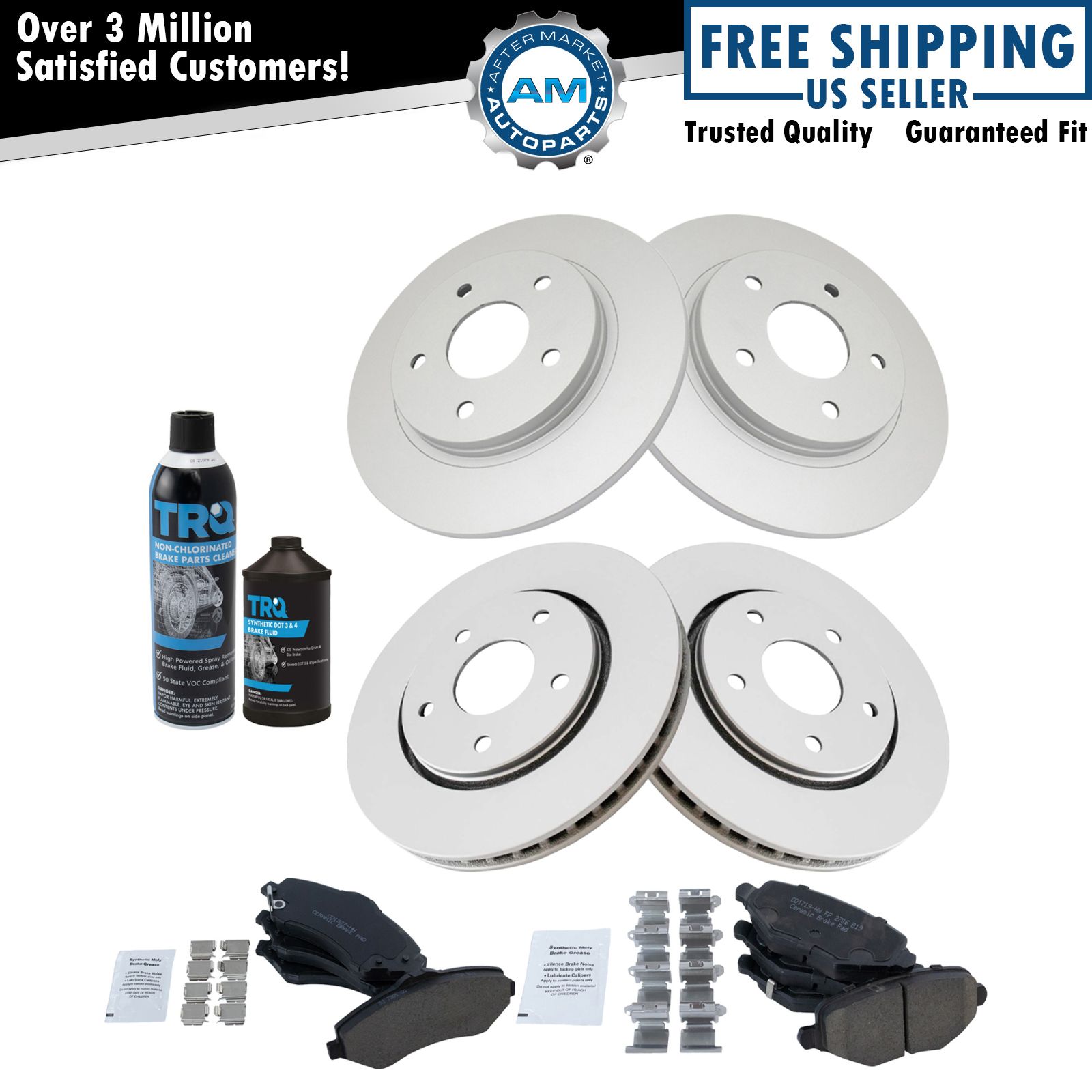 Front & Rear Posi Ceramic Disc Brake Pad & Coated Rotor Kit w/Chemicals