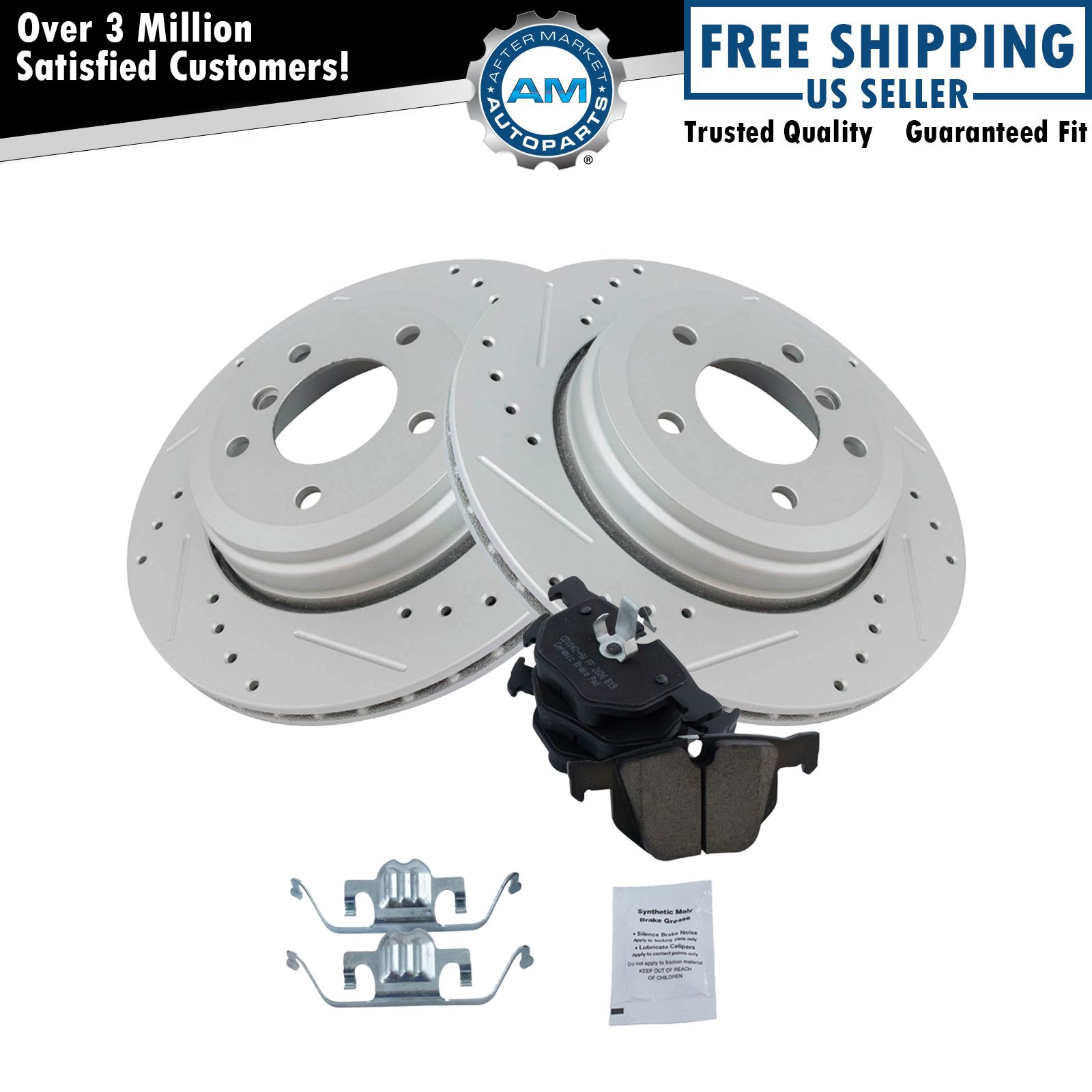 Performance Brake Rotor Drilled Slotted Coated & Ceramic Pad Rear Kit