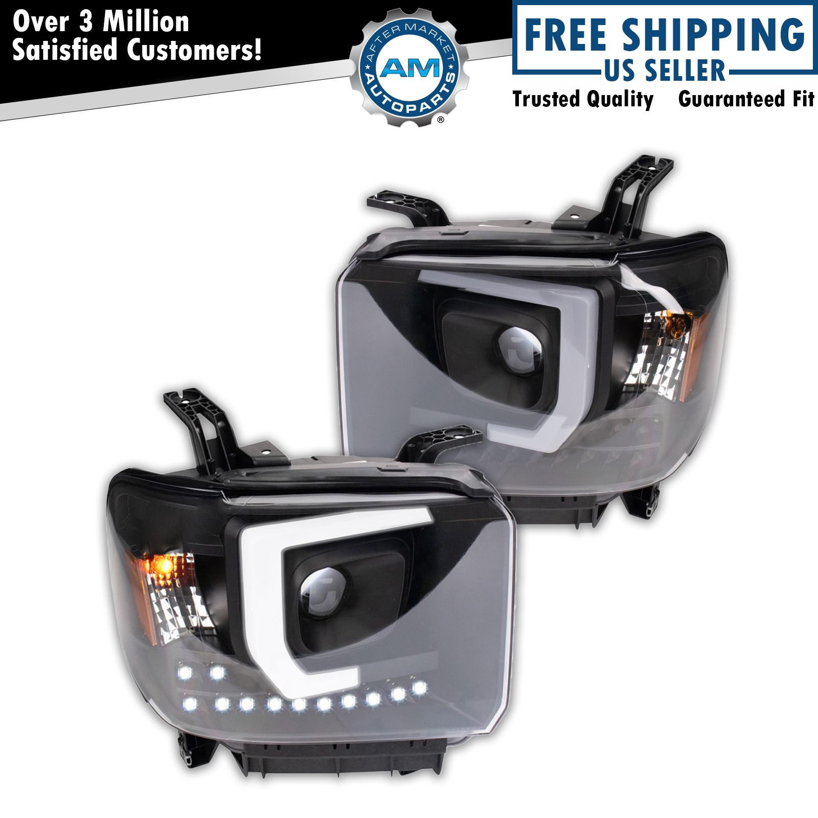 Headlight Set Fits 2014-2018 GMC Sierra 1500 2015-2019 Sierra 2500 HD 3500 HD