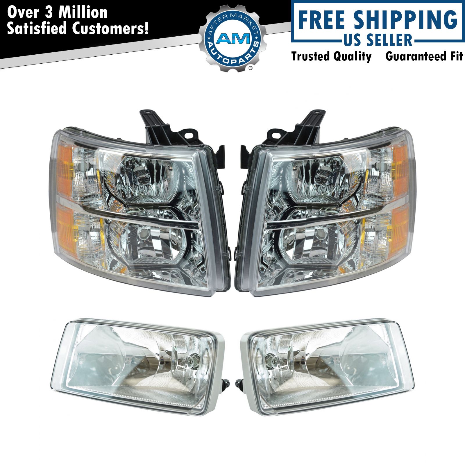 Headlight Fog Driving Light Lamp LH RH Kit Set of 4 for Chevy Silverado