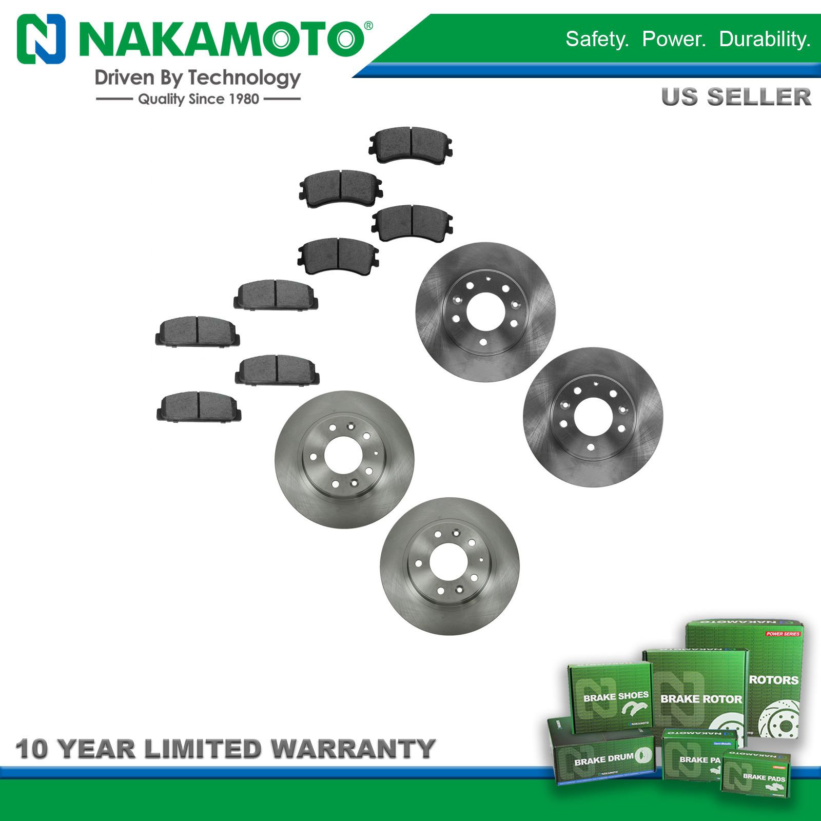 Nakamoto Front /& Rear Posi Semi Metallic Brake Pad /& Rotor Kit for Mitsubishi