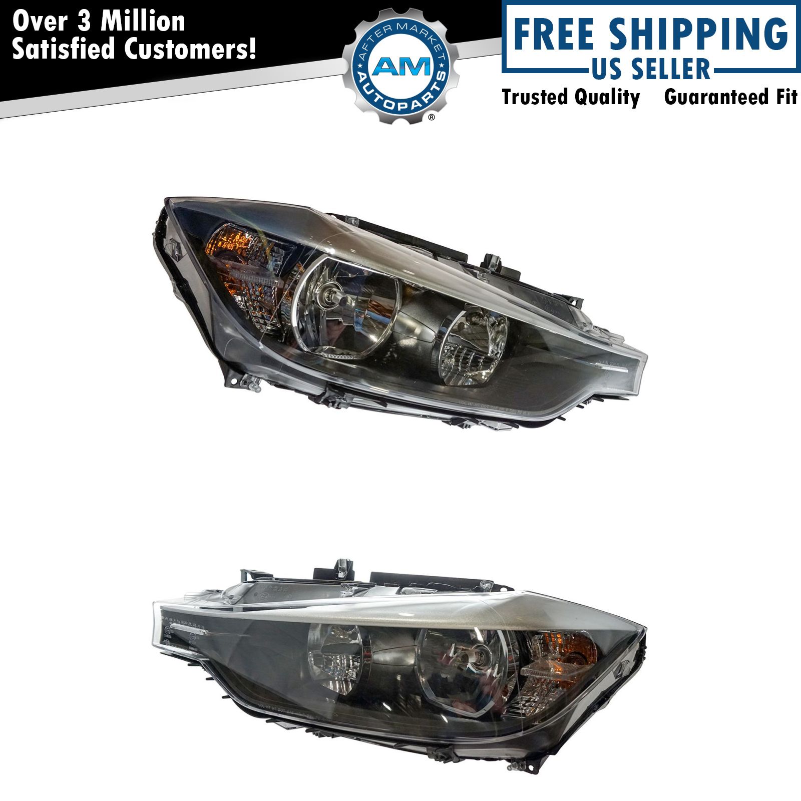 Headlights Halogen Headlamps Left & Right Pair Set For 12-15 BMW 328i 335i 320i
