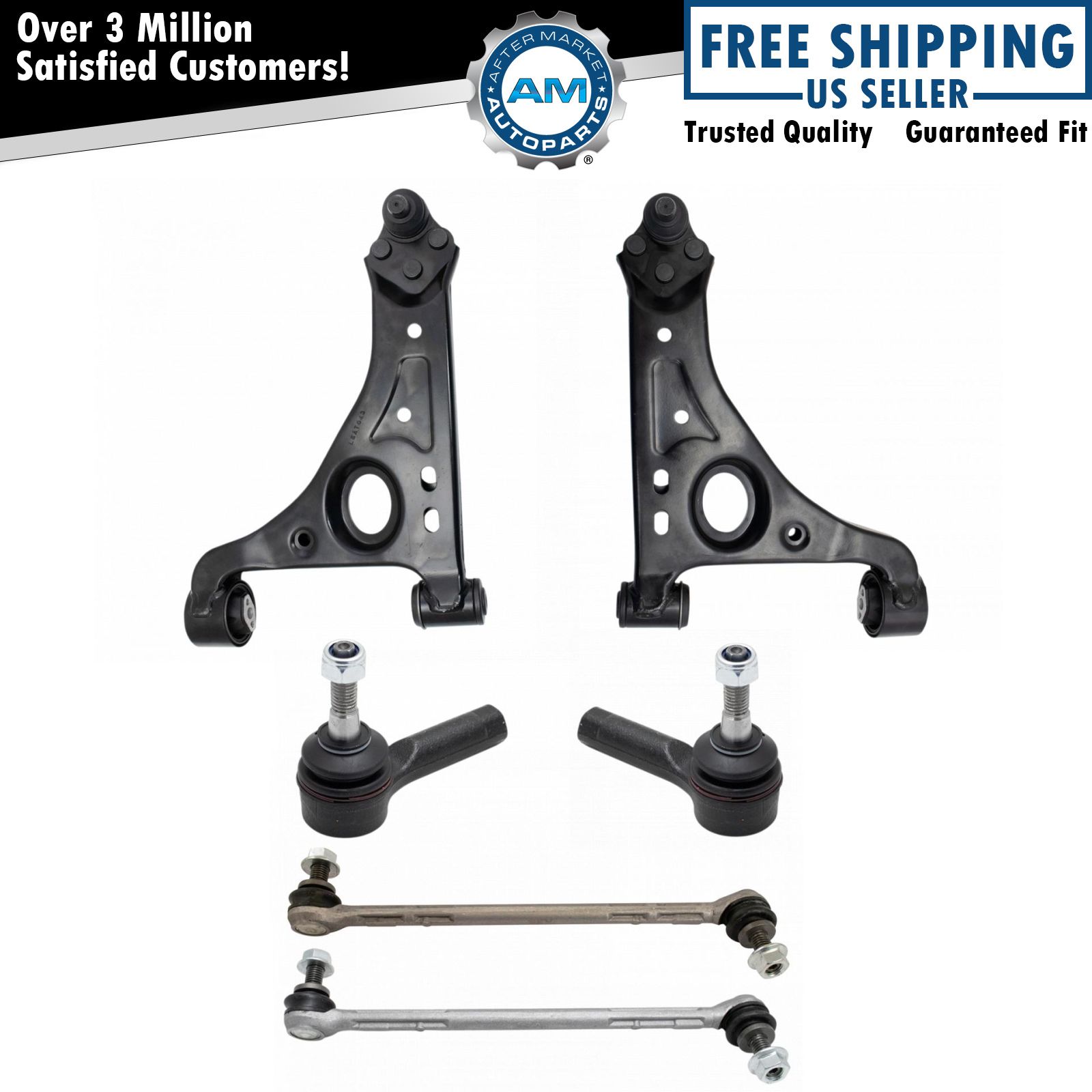 6 Piece Steering Suspension Kit Control Arms w/ Ball Joints Outer Tie Rods Links