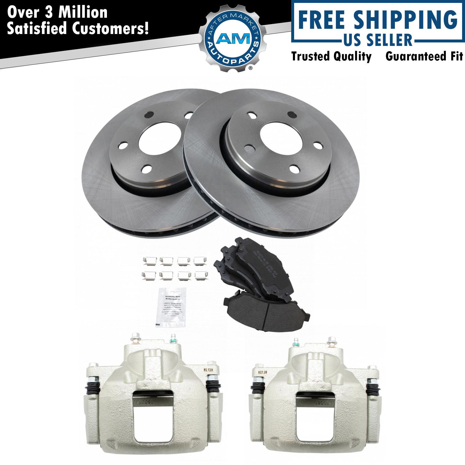 Front Metallic Disc Brake Pads Rotors & Calipers Kit for Jeep Wrangler New eBay