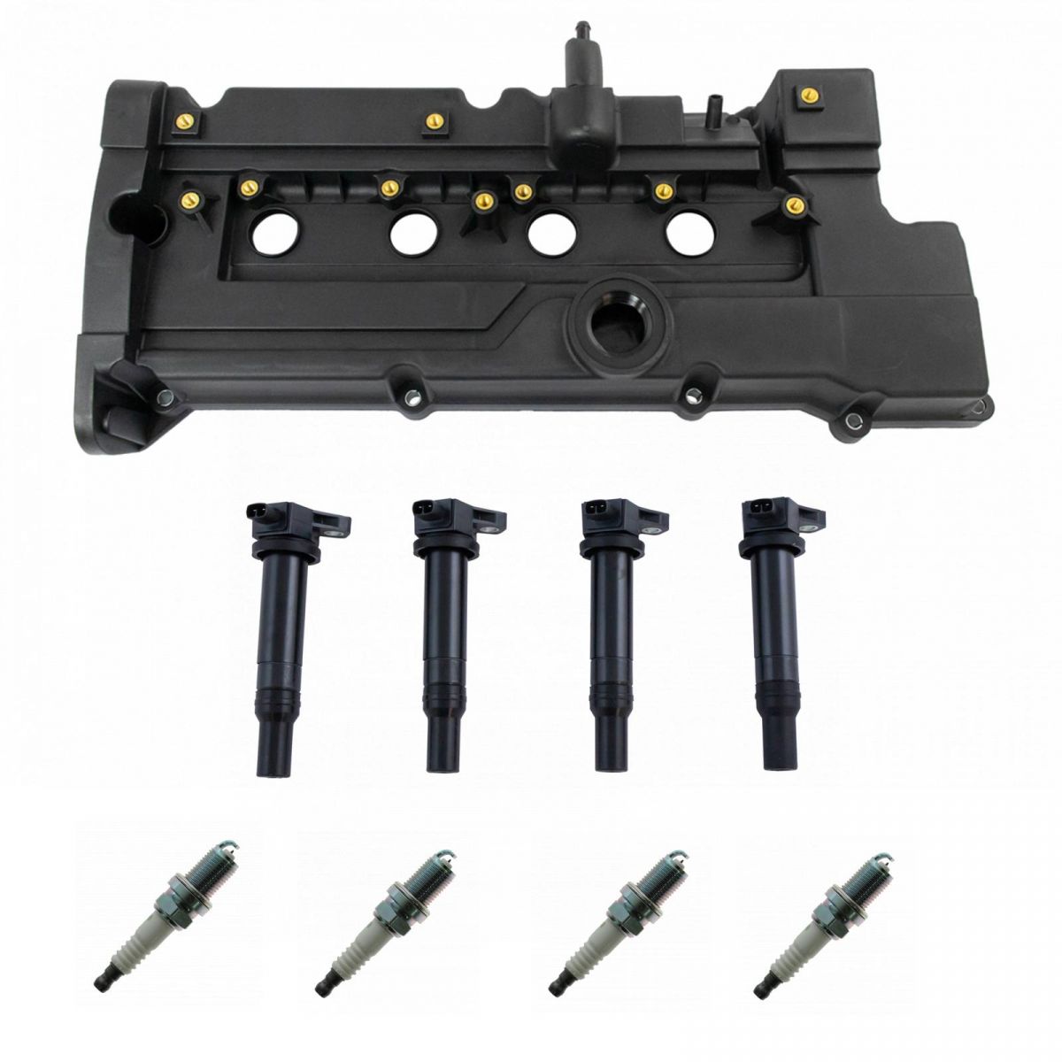 Engine Valve Cover W/ Gasket Ignition Coils & Plugs 9 Piece Kit for