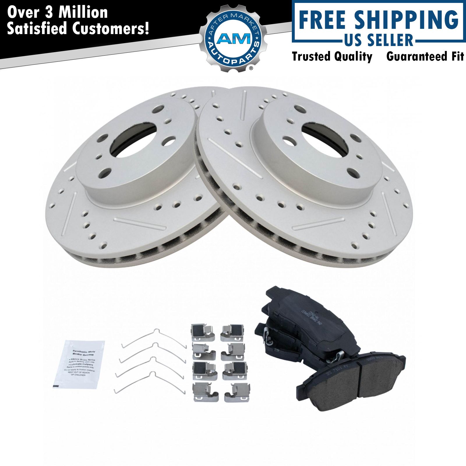 Performance Drilled Slotted Coated Brake Rotor & Ceramic Pad Front Set