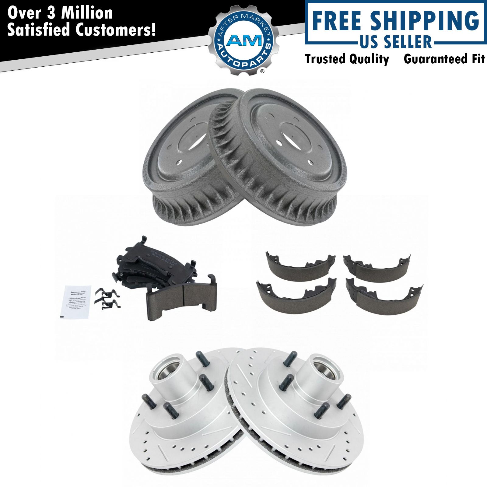 Performance Brake & Rotor Ceramic Pad Drum Shoe Front Rear Kit w/Chemicals